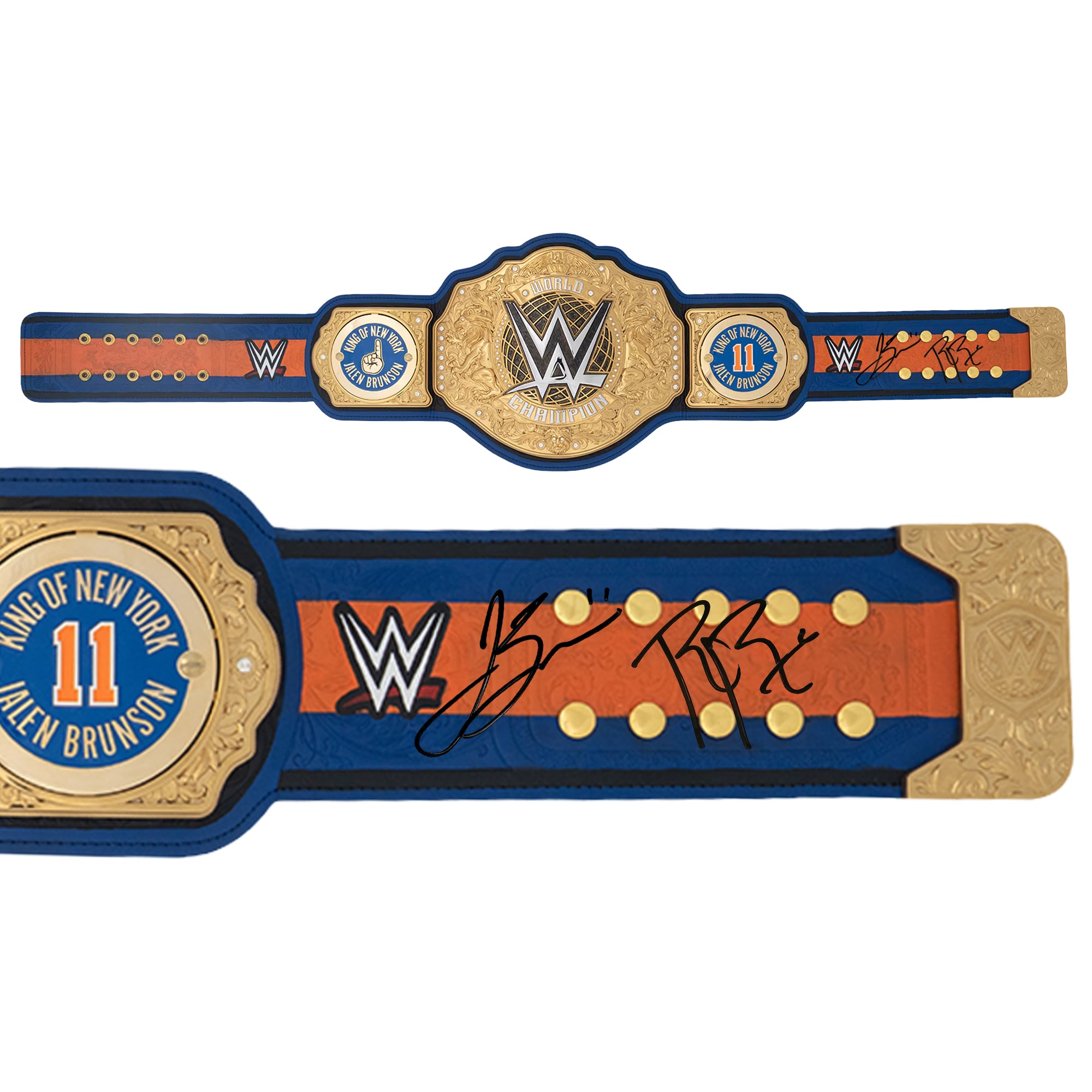 Jalen Brunson & Roman Reigns New York Knicks Autographed King of New York World Heavyweight Championship Replica Title Belt
