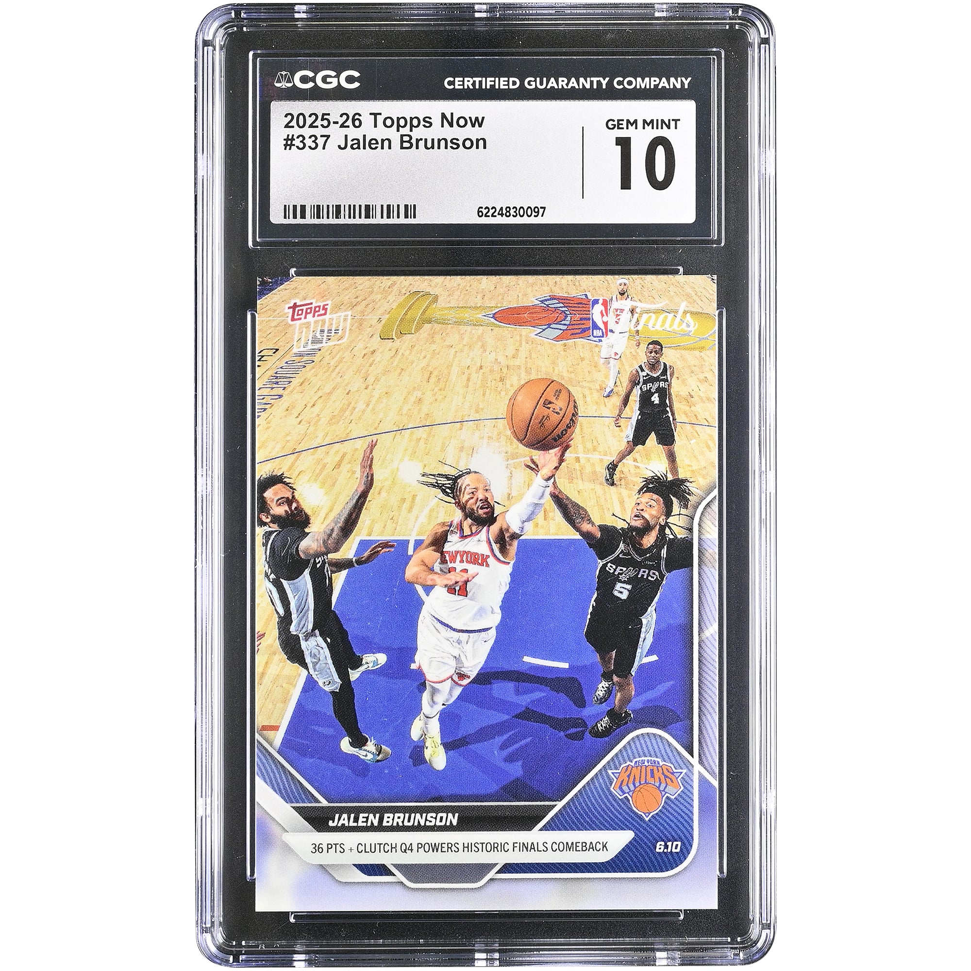 Carte Jalen Brunson New York Knicks 2025-26 Topps Now Historic Finals Comeback #337 authentifiée CGC GEM MINT 10