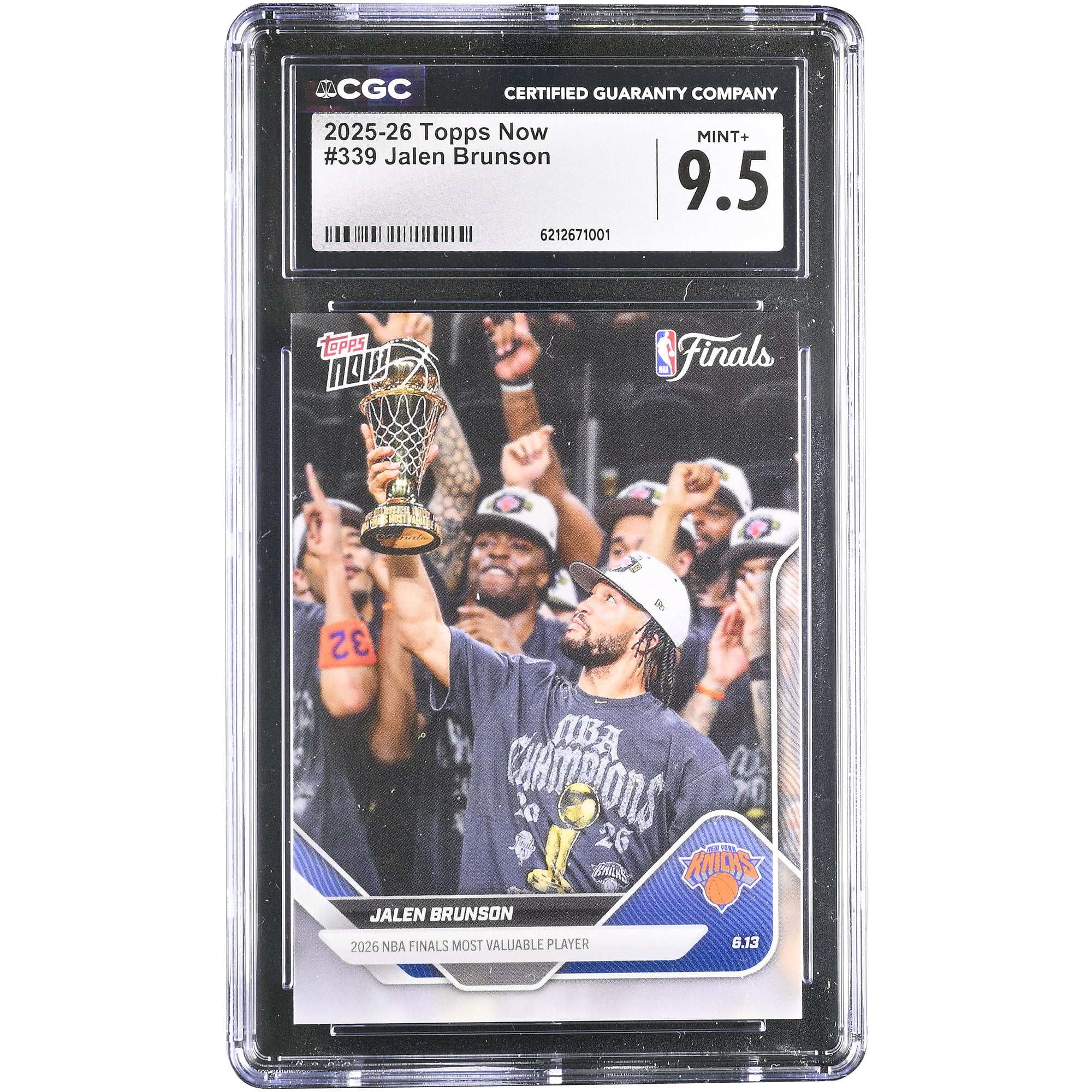 Carte Jalen Brunson New York Knicks 2025-26 Topps Now MVP des finales NBA n° 339, authentifiée CGC MINT+ 9.5