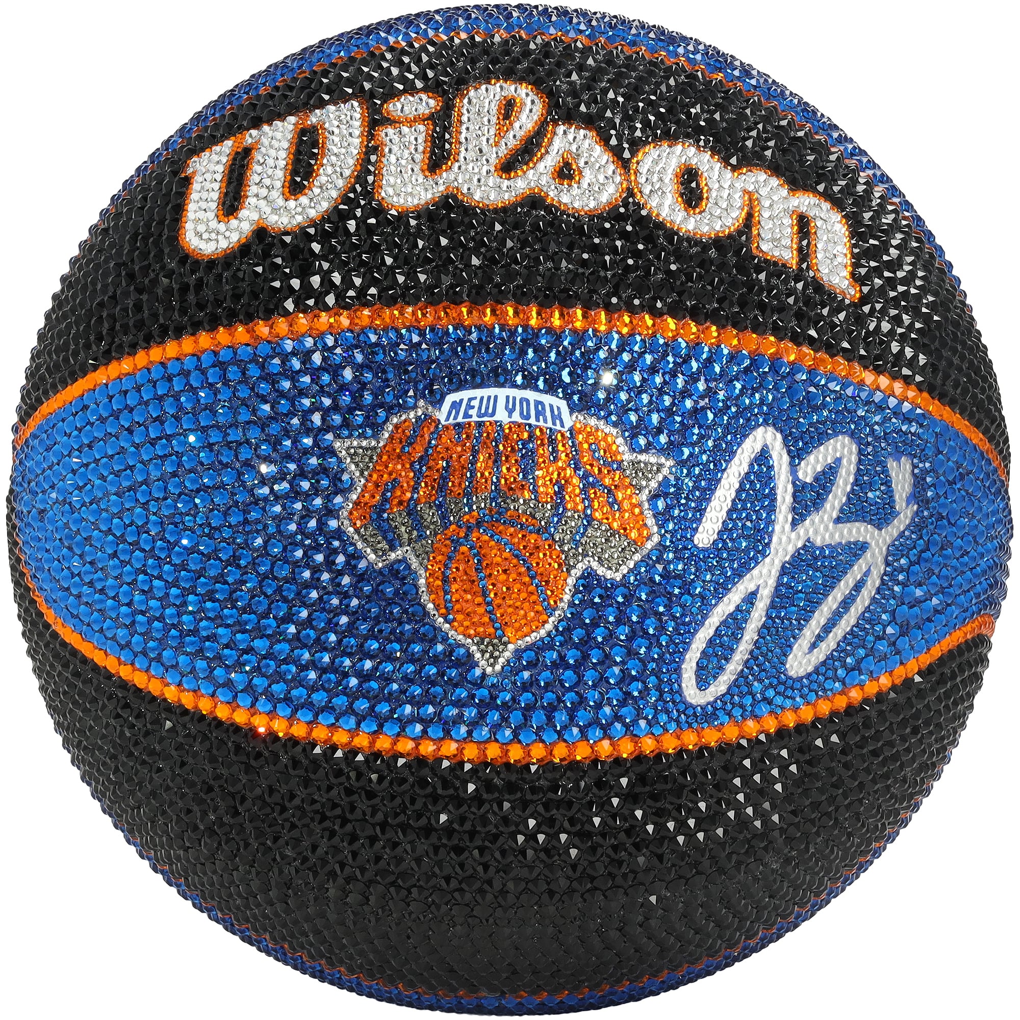 Ballon de basket collector Wilson édition hommage 2023-2024, signé par Jalen Brunson (New York Knicks) et orné de cristaux Swarovski - Illustration par Rock On Sports