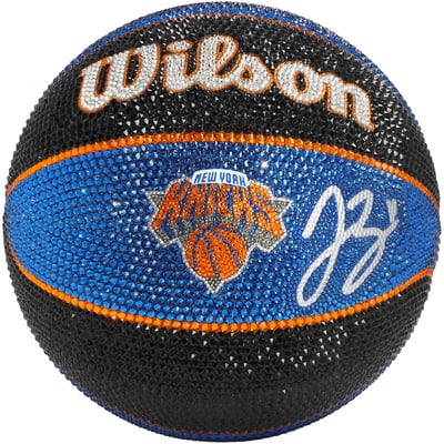 Jalen Brunson New York Knicks Autographed Fanatics Authentic Swarovski Crystal Wilson 2023-2024 Tribute Edition Collector's Basketball - Art by Rock On Sports