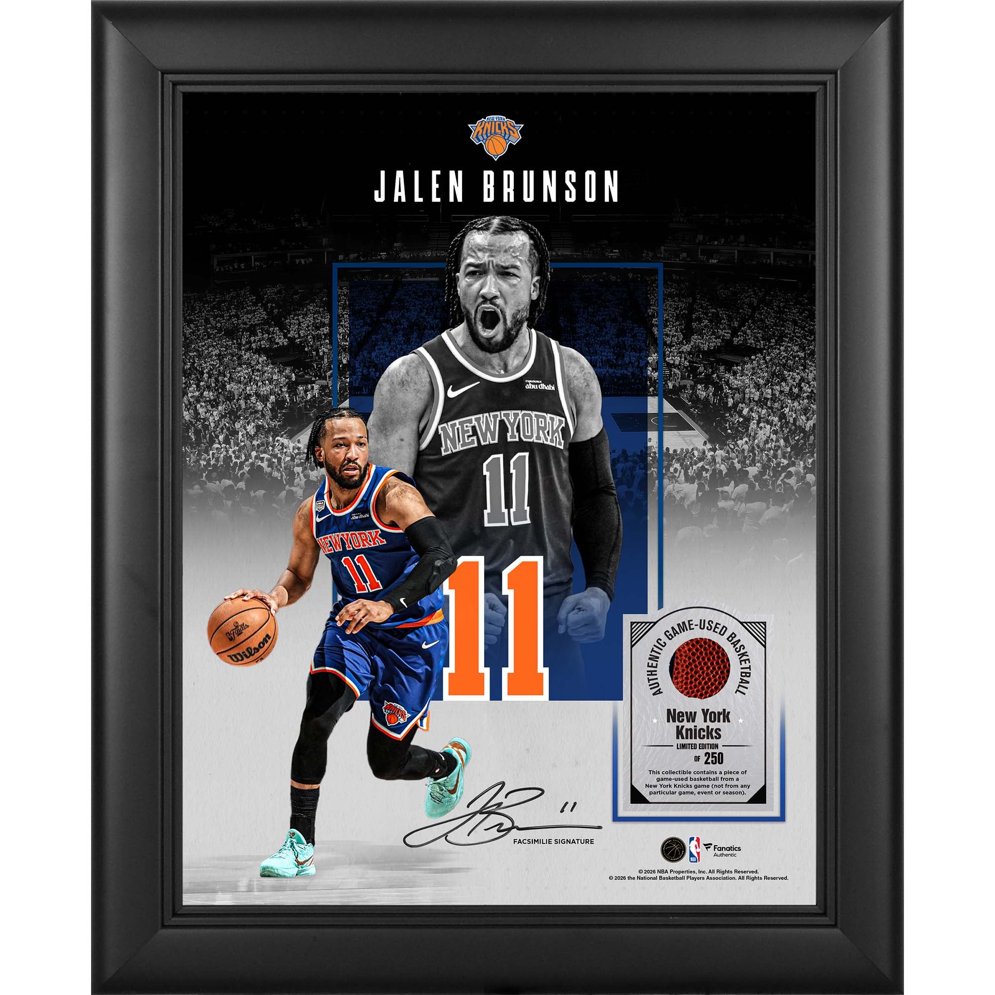 Jalen Brunson New York Knicks Facsimile Signature Framed 11" x 14" Showcase Collage with a Piece of Game-Used Basketball - Limited Edition of 250