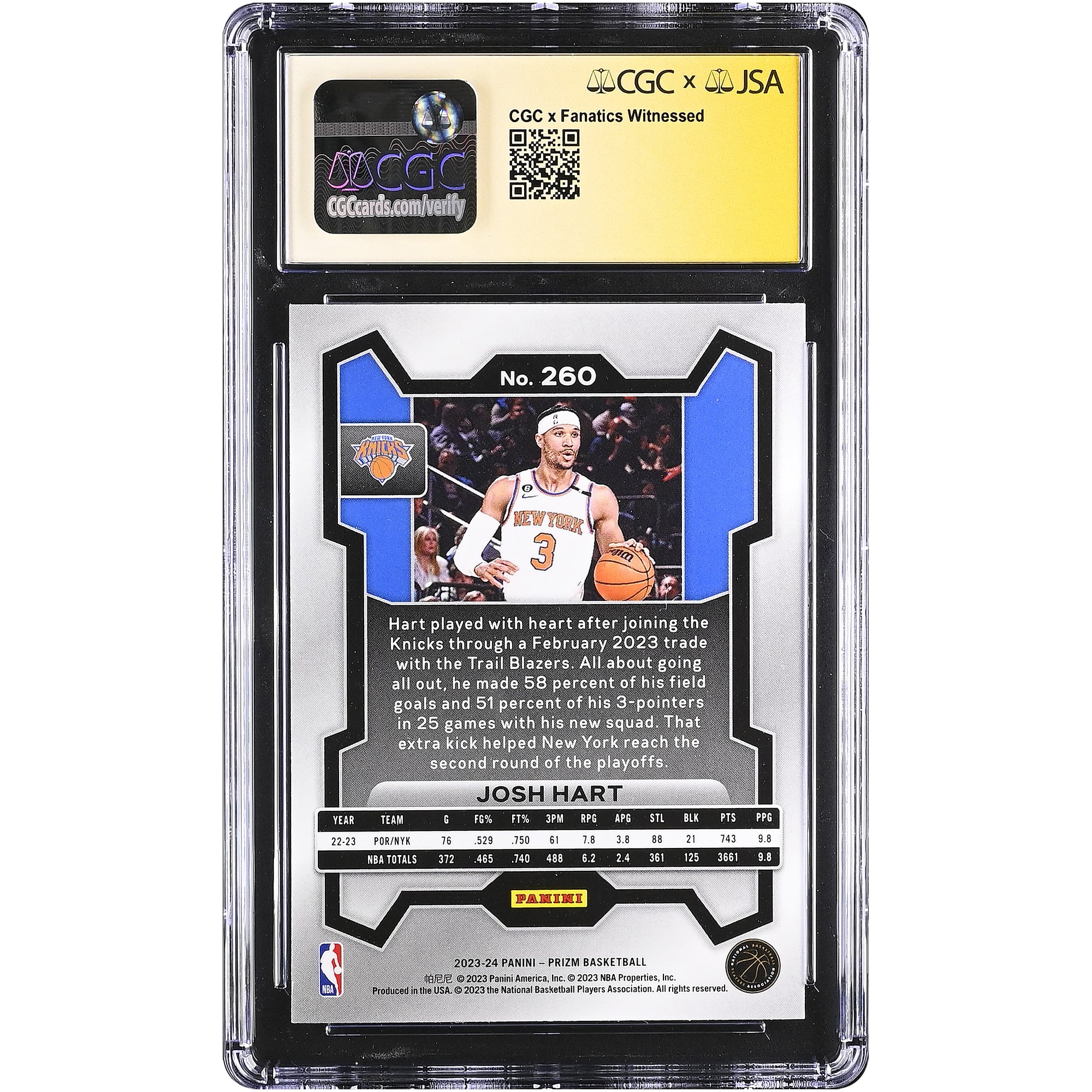 Josh Hart New York Knicks Autographed 2023-24 Panini Prizm #260 CGC Fanatics Witnessed Authenticated AUTO 10 Card