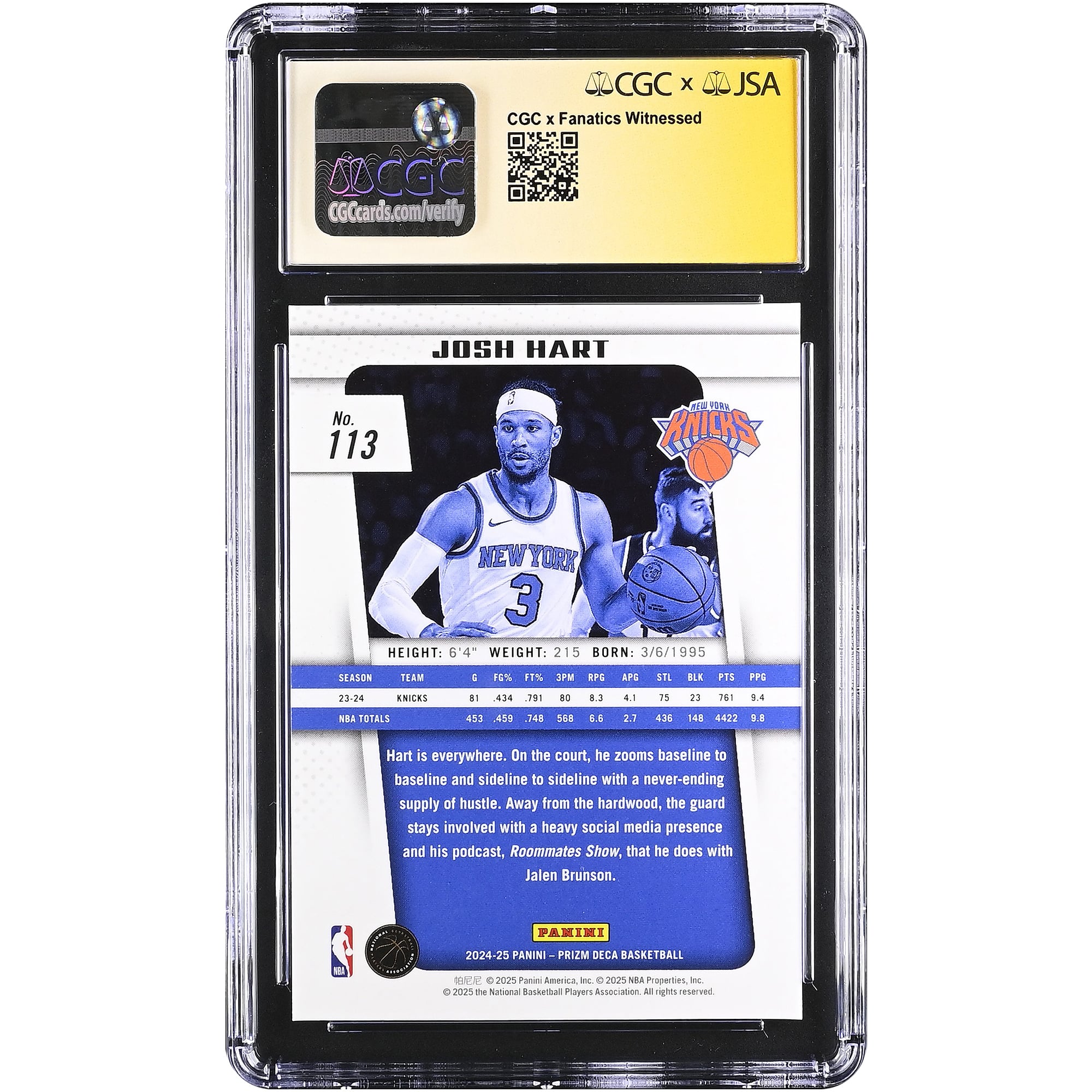 Josh Hart New York Knicks Autographed 2024-25 Panini Prizm Deca #113 CGC Fanatics Witnessed Authenticated 9/10 Card