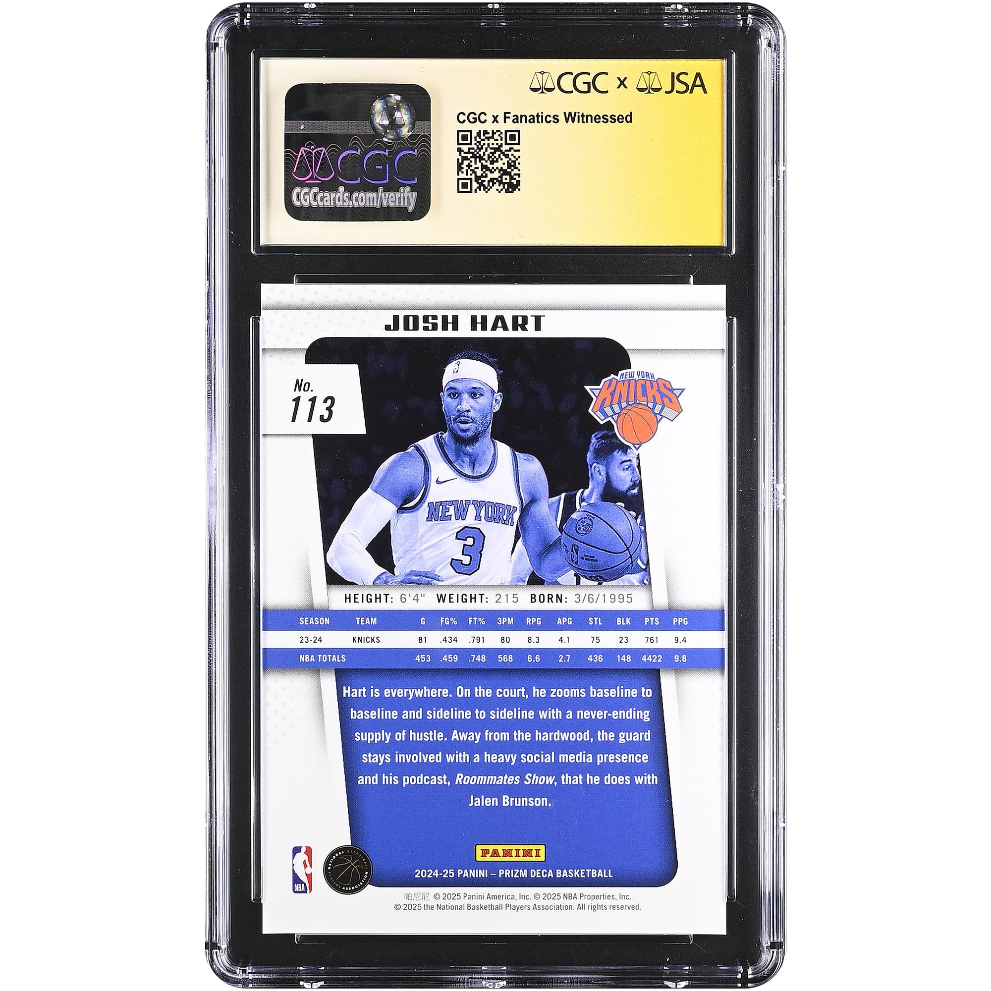 Josh Hart New York Knicks Autographed 2024-25 Panini Prizm Deca #113 CGC Fanatics Witnessed Authenticated Card