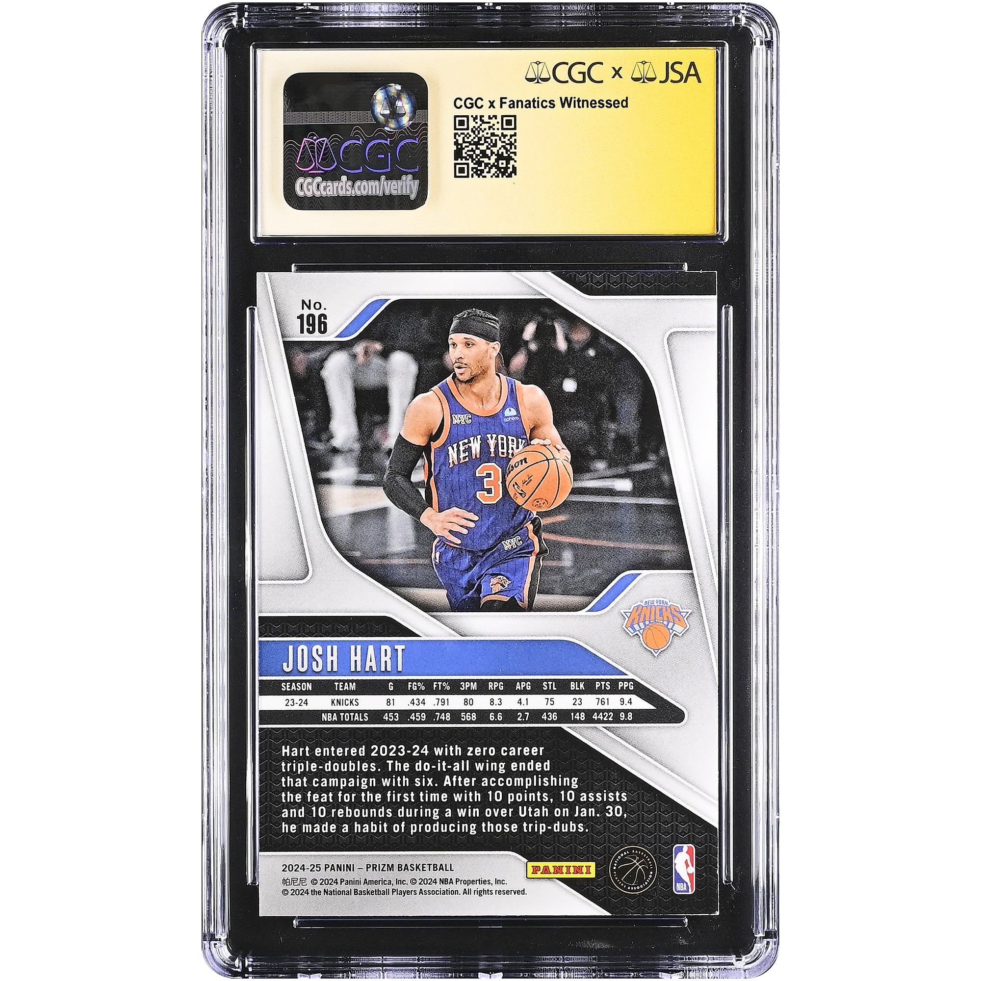 Josh Hart New York Knicks Autographed 2024-25 Panini Prizm #196 CGC Fanatics Witnessed Authenticated AUTO 10 Card