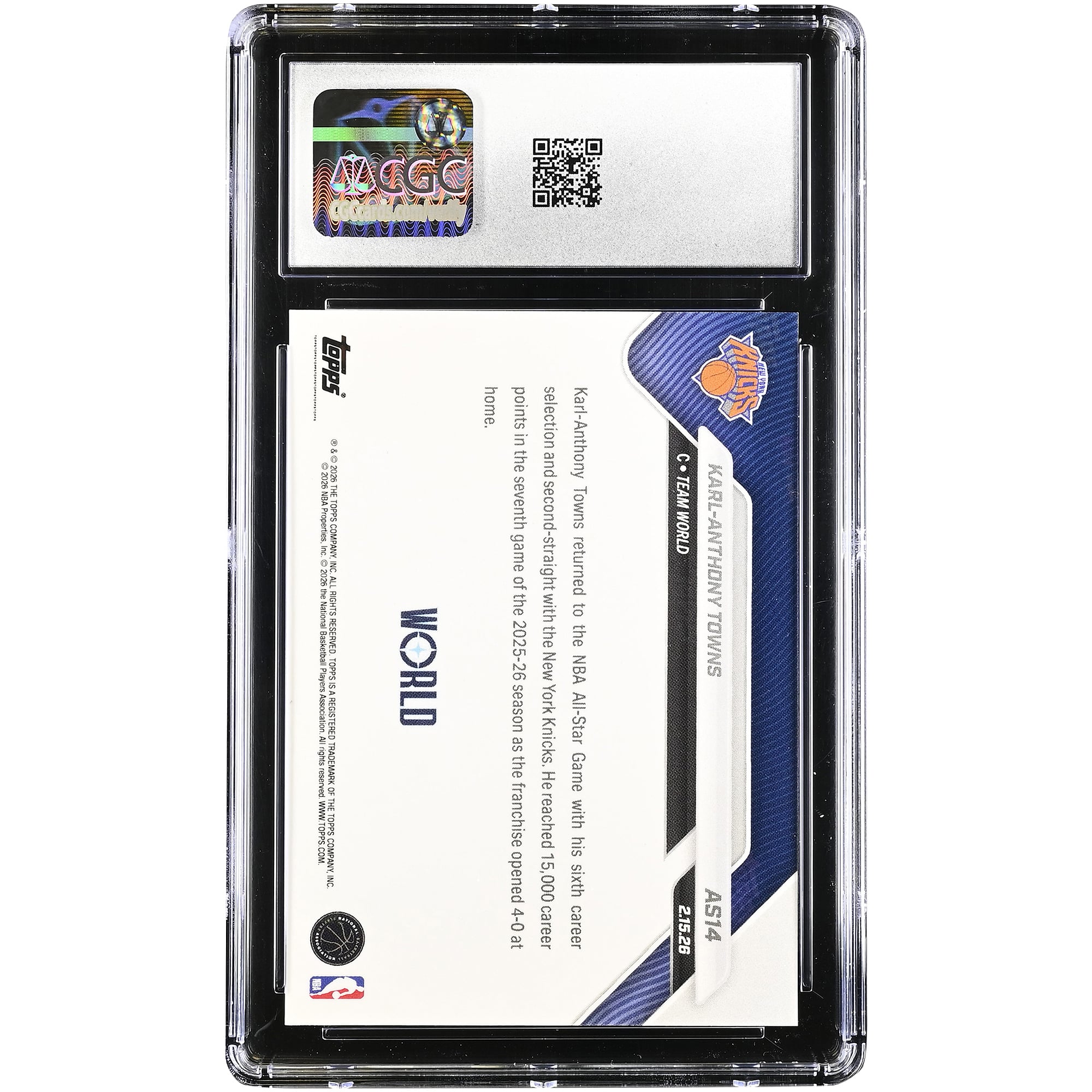 Karl-Anthony Towns New York Knicks 2025-26 Topps Now All-Star Game #AS14 CGC Authenticated Card