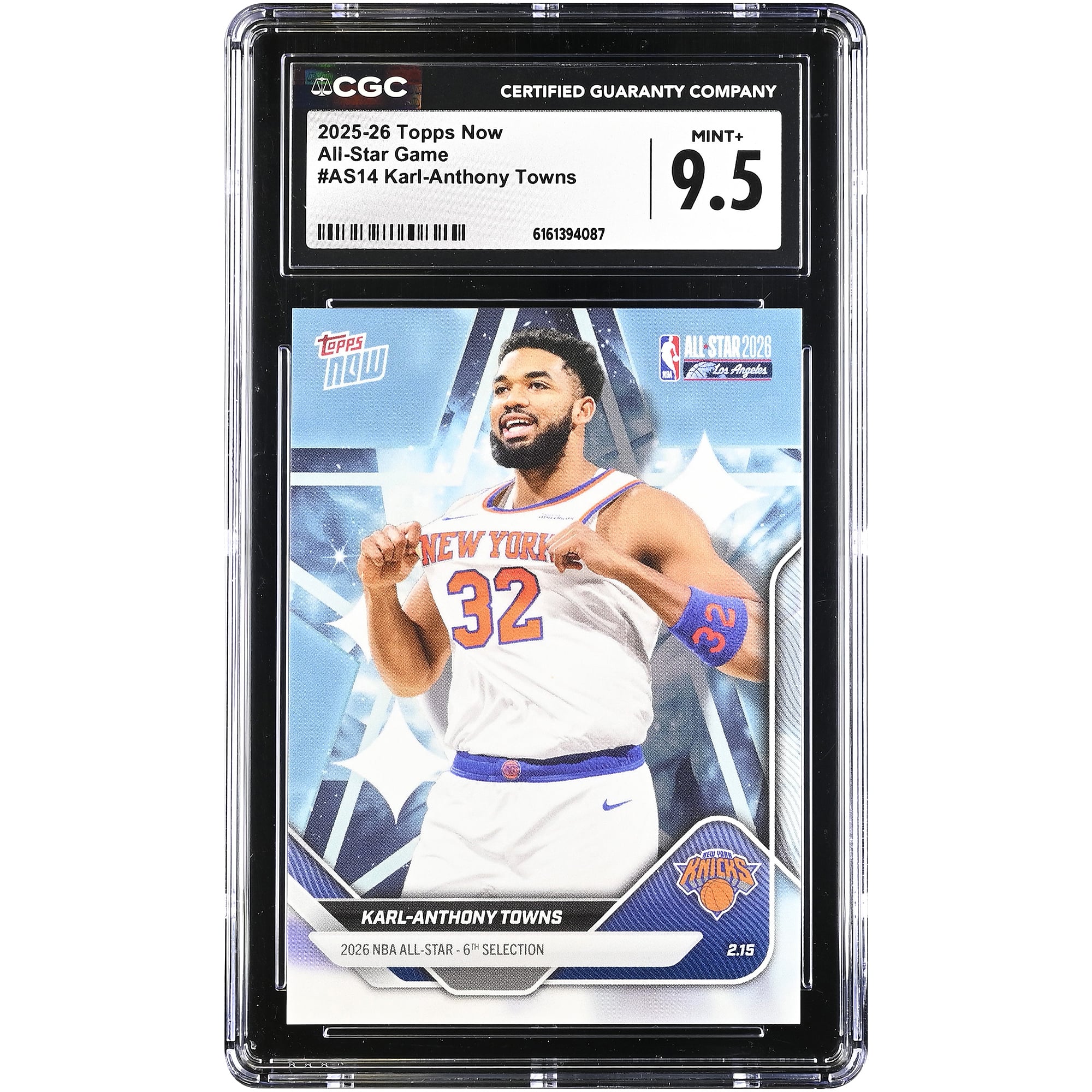 Carte Karl-Anthony Towns New York Knicks 2025-26 Topps Now All-Star Game #AS14 authentifiée CGC 9.5