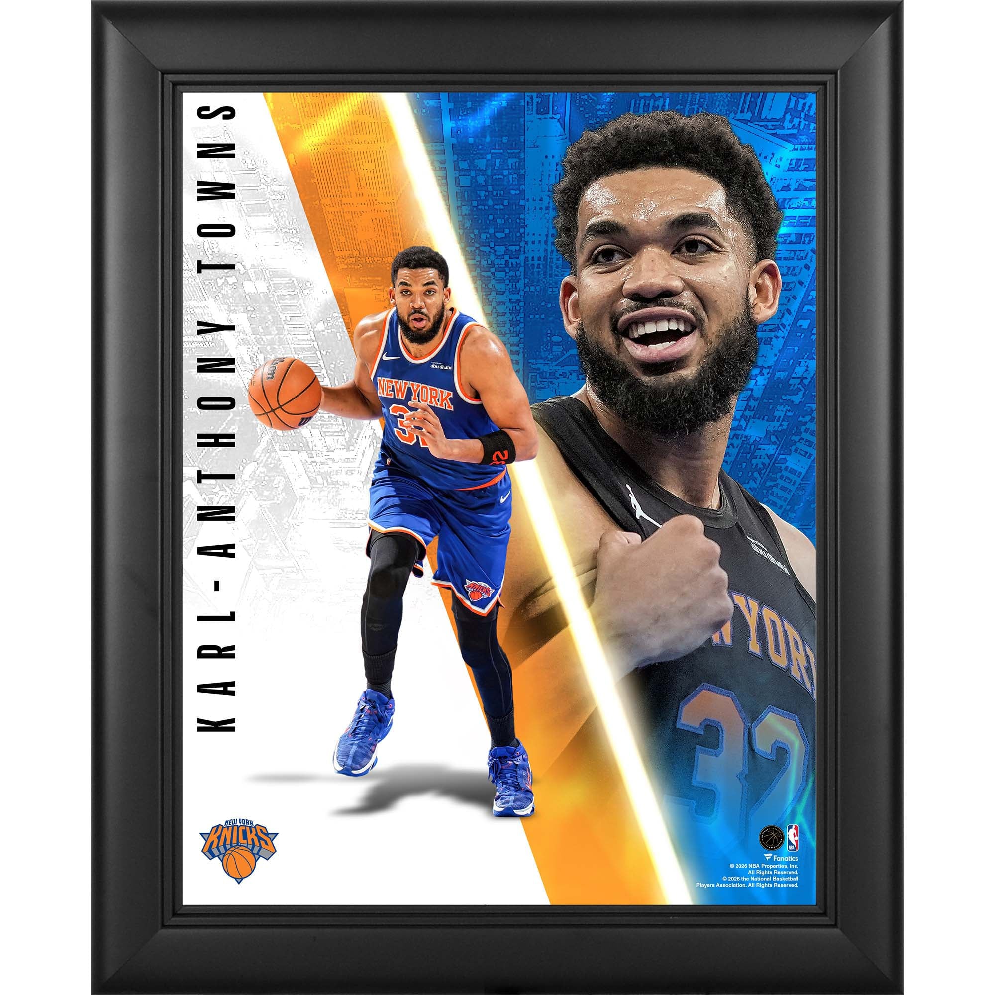 Collage encadré de Karl-Anthony Towns, New York Knicks, 33 x 41 cm (13 x 16 pouces), collection Radiance