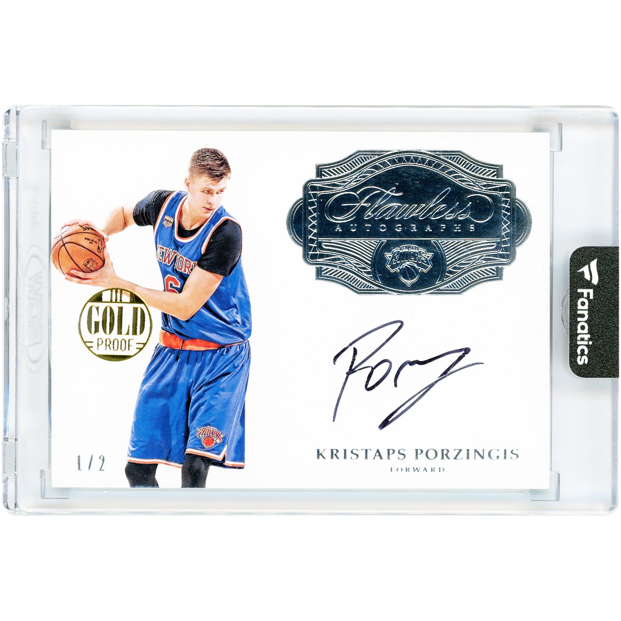 Carte autographiée de Kristaps Porziņģis (New York Knicks) 2016-17 Panini Flawless Gold Proof Flawless #FA-KP #1/2