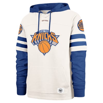  New York Knicks '47 Split Zone Cornerback Duo Fleece Hoodie - Cream/Blue