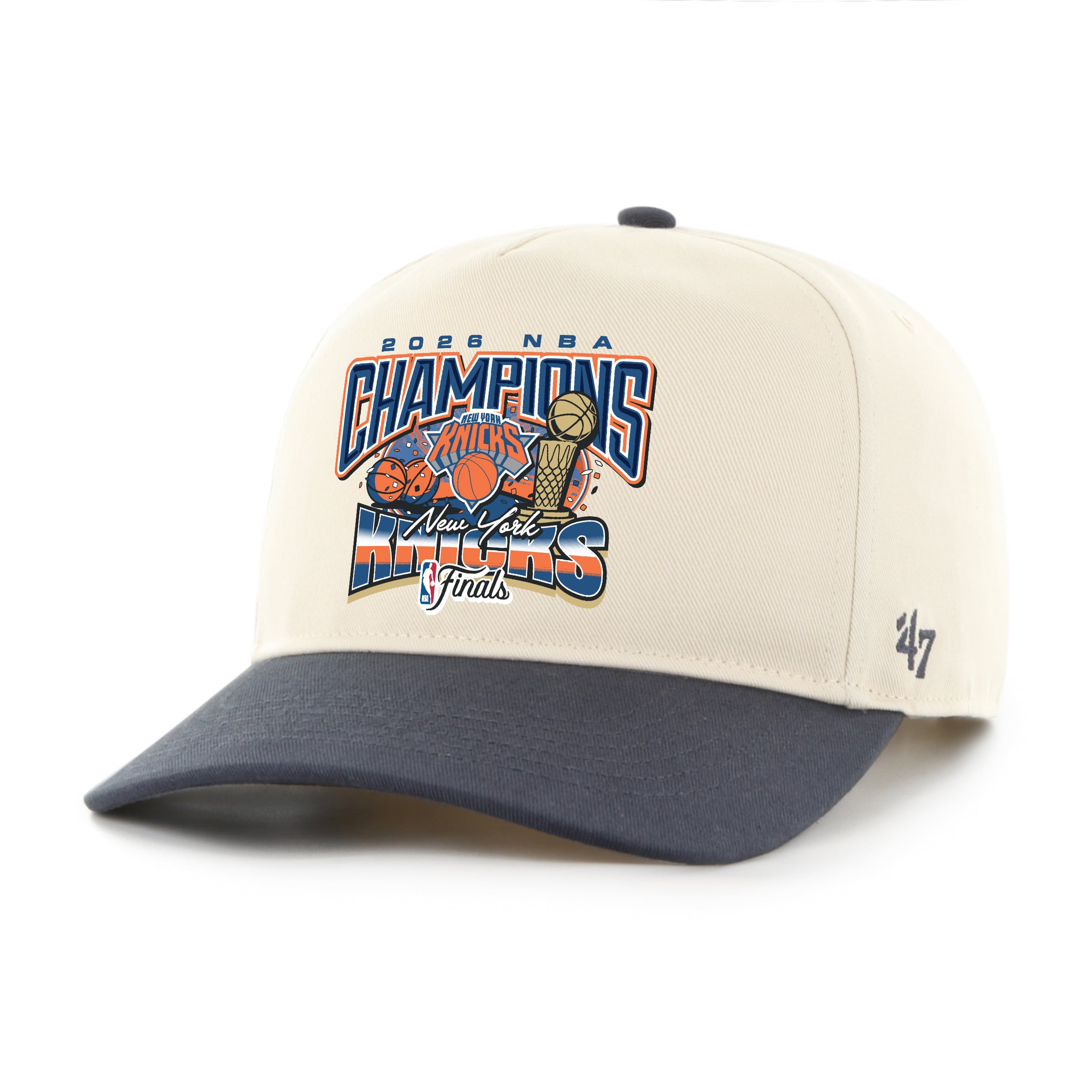 Men's '47 Cream/Navy New York Knicks 2026 NBA Finals Champions Hitch Adjustable Hat
