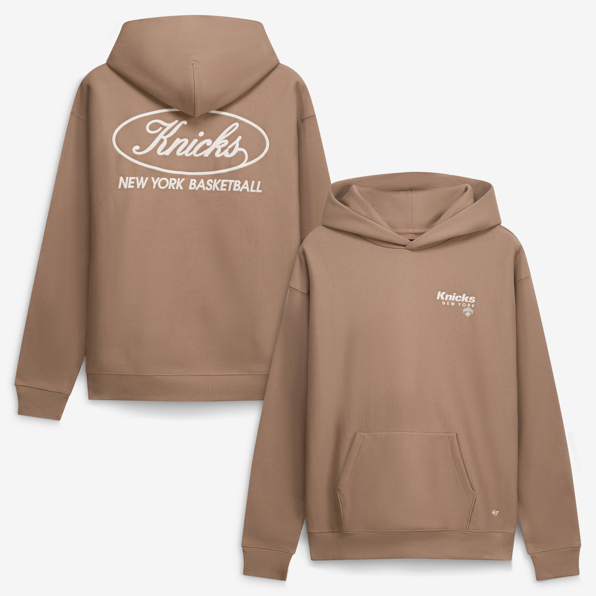 Men's '47 Khaki New York Knicks Triple Double Foundation Premium Hoodie Sweatshirt