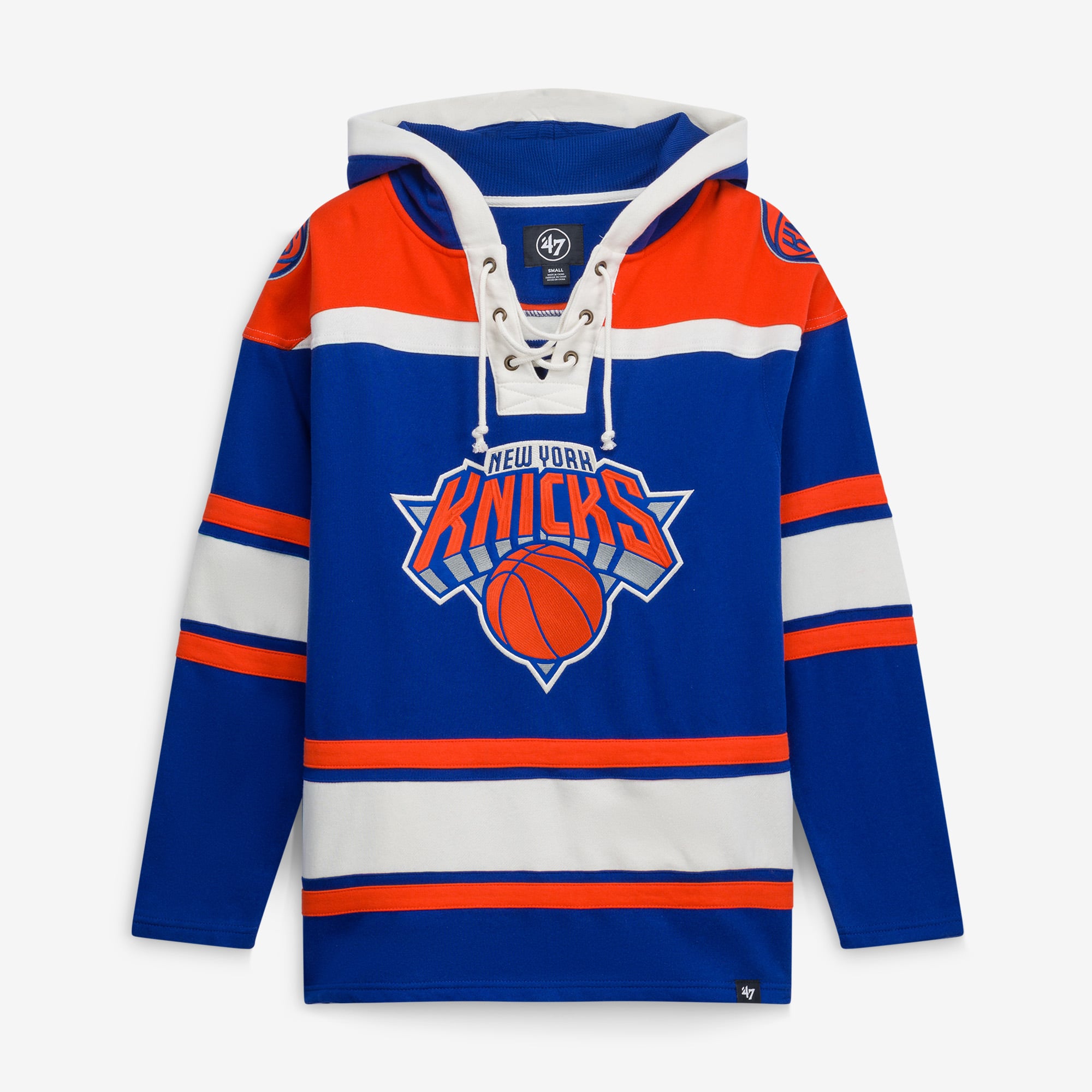 Men's '47 Royal New York Knicks Superior Lacer Pullover Hoodie