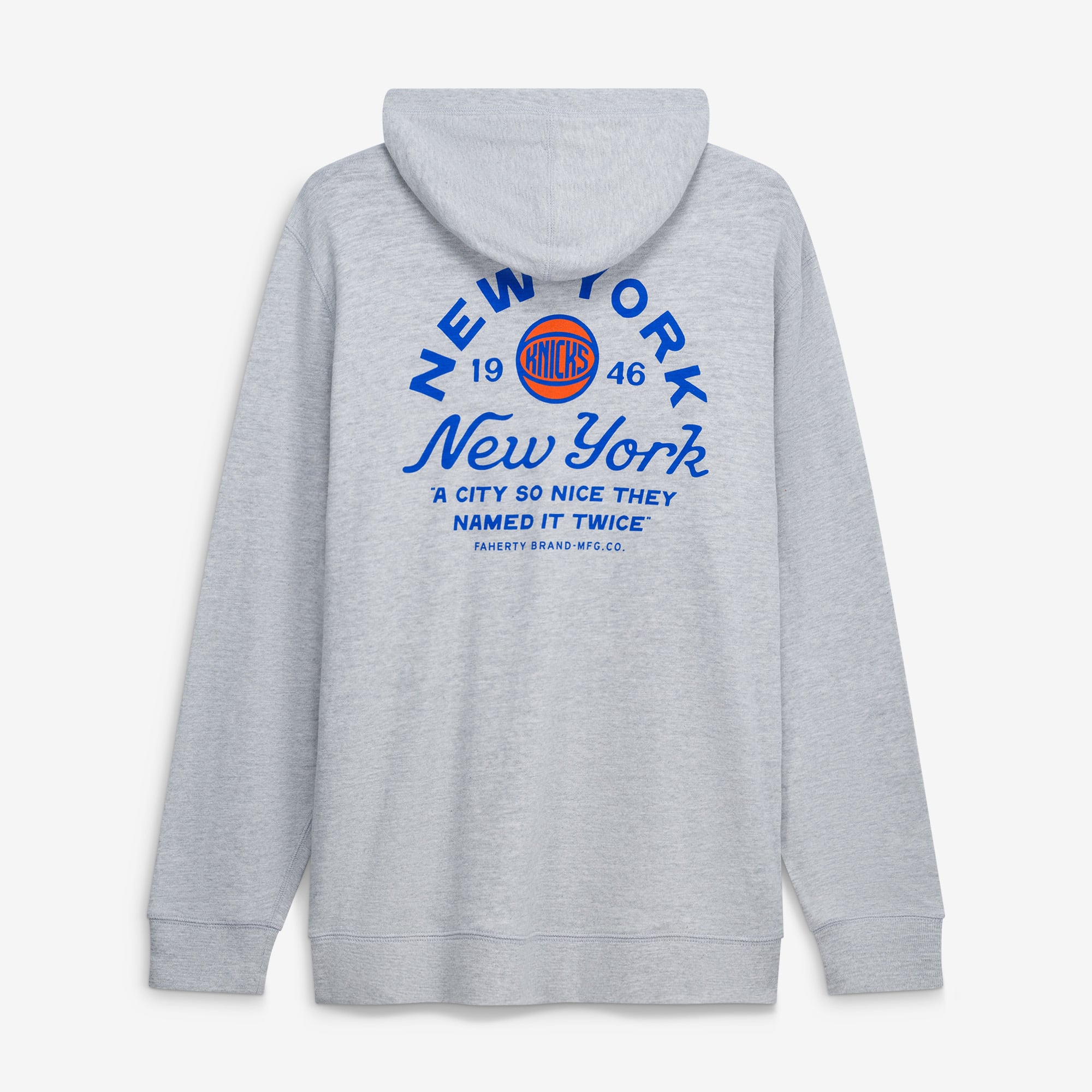 Sweat à capuche léger FAHERTY pour homme, gris chiné, New York Knicks, en tissu flammé délavé.