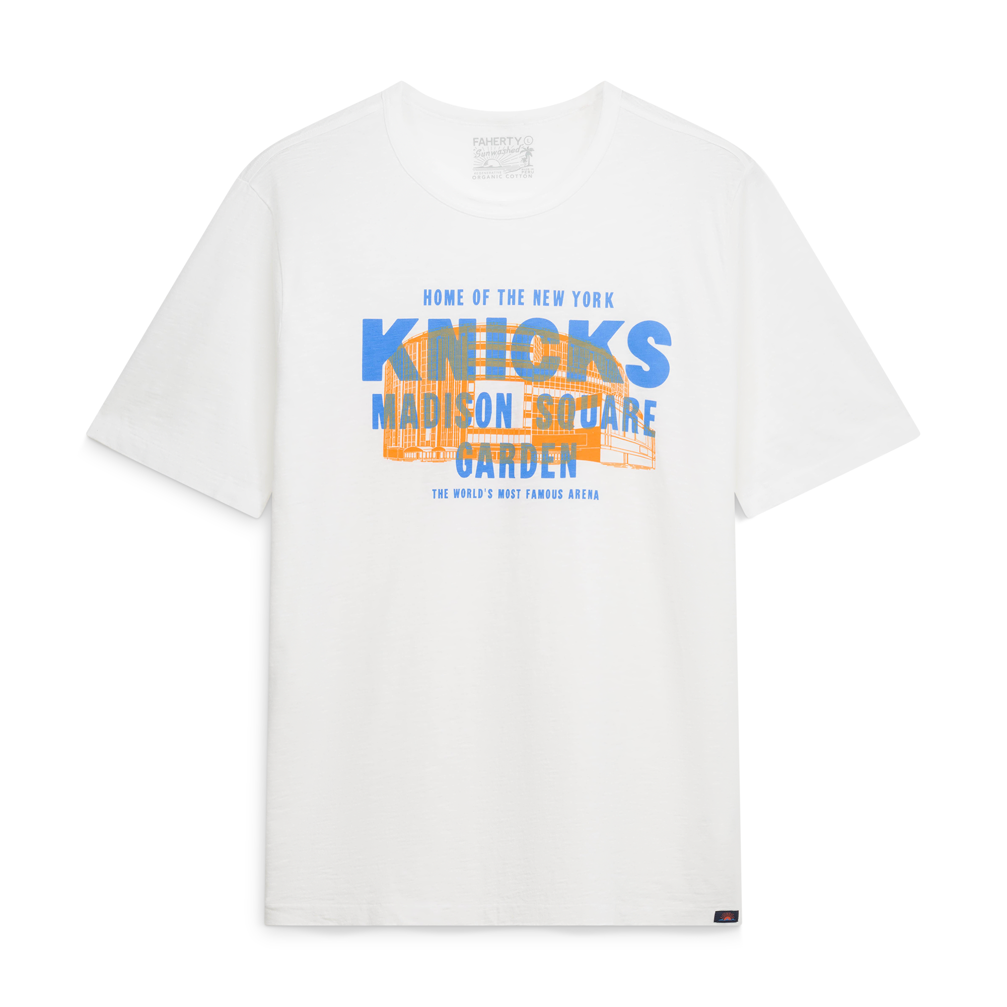 T-shirt FAHERTY blanc pour homme, New York Knicks, Madison Square Garden, délavé au soleil