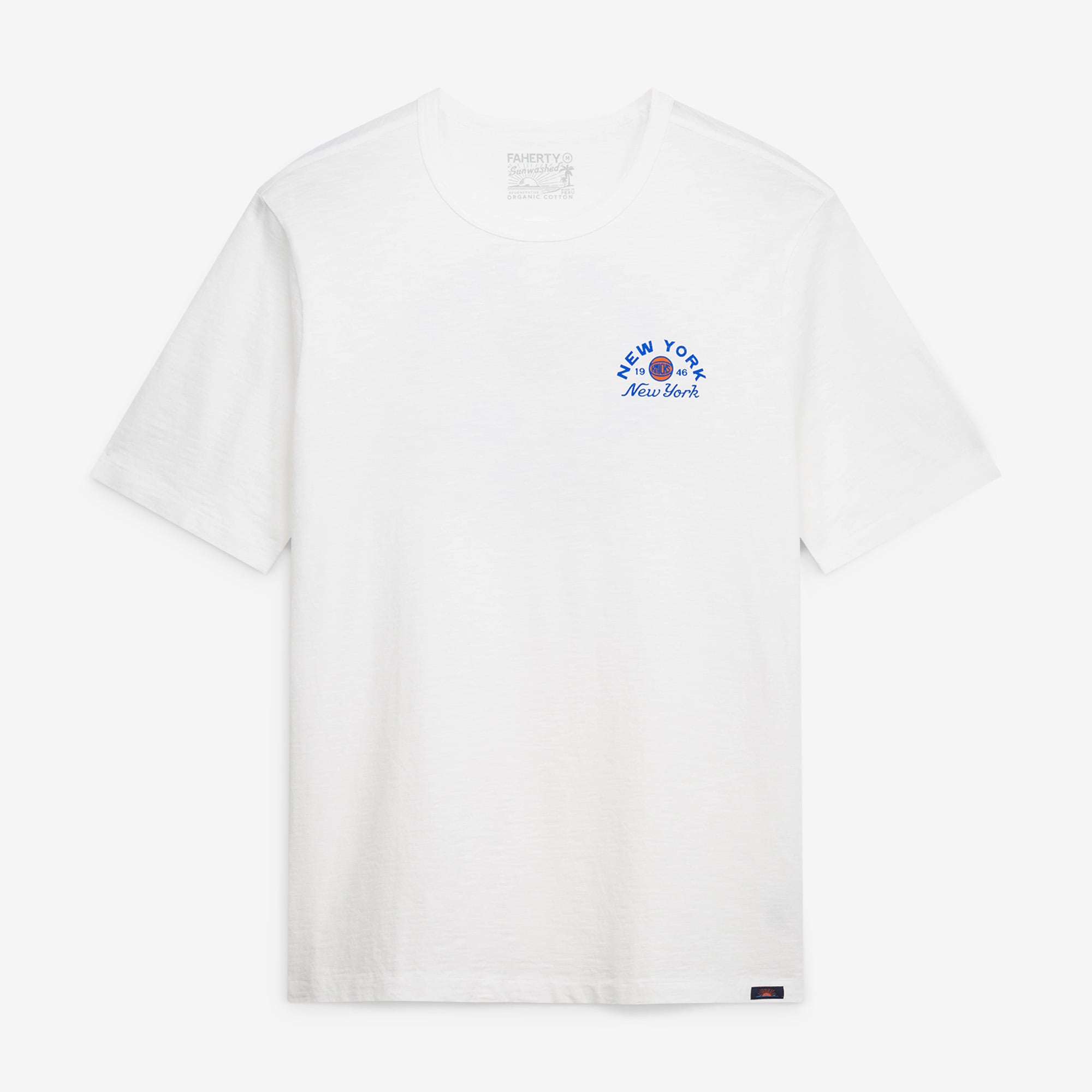 T-shirt FAHERTY blanc pour homme New York Knicks « So Nice They Named It Twice » délavé au soleil