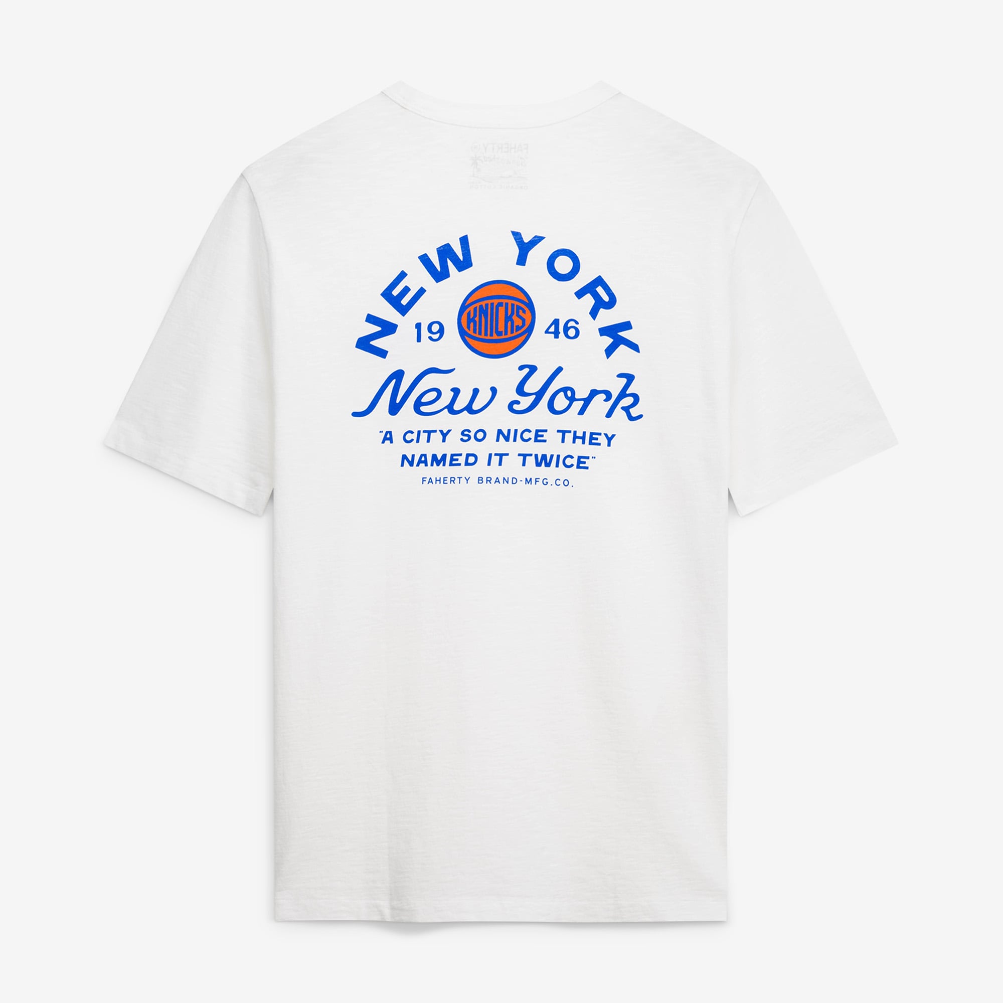 T-shirt FAHERTY blanc pour homme New York Knicks « So Nice They Named It Twice » délavé au soleil