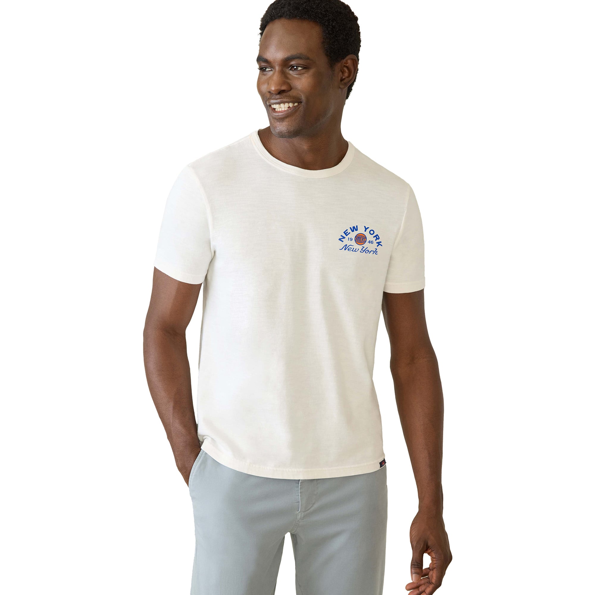 Men's FAHERTY  White New York Knicks So Nice They Named It Twice Sunwashed T-Shirt