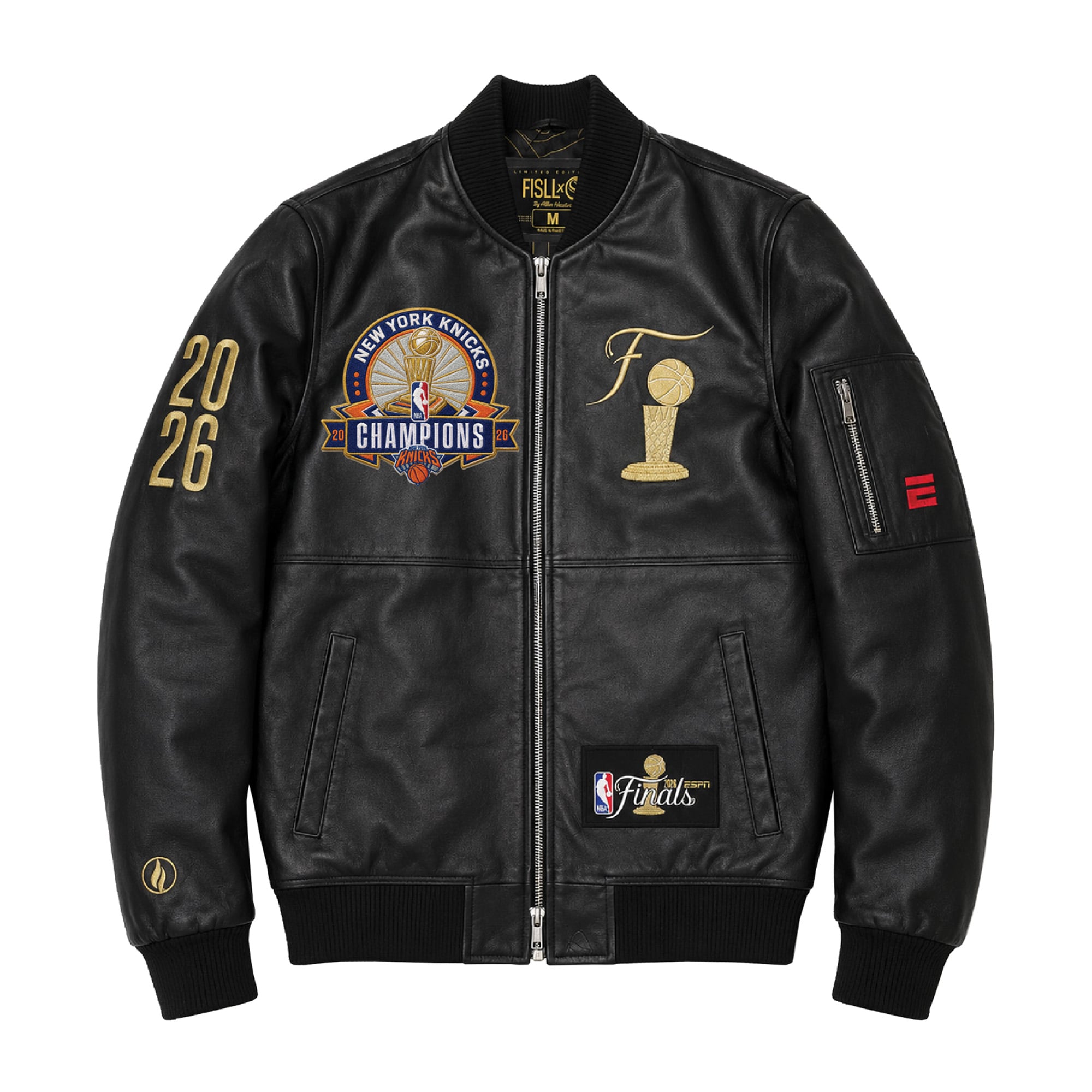 Men's FISLL White New York Knicks 2026 NBA Finals Champions Team Full-Zip Leather Jacket