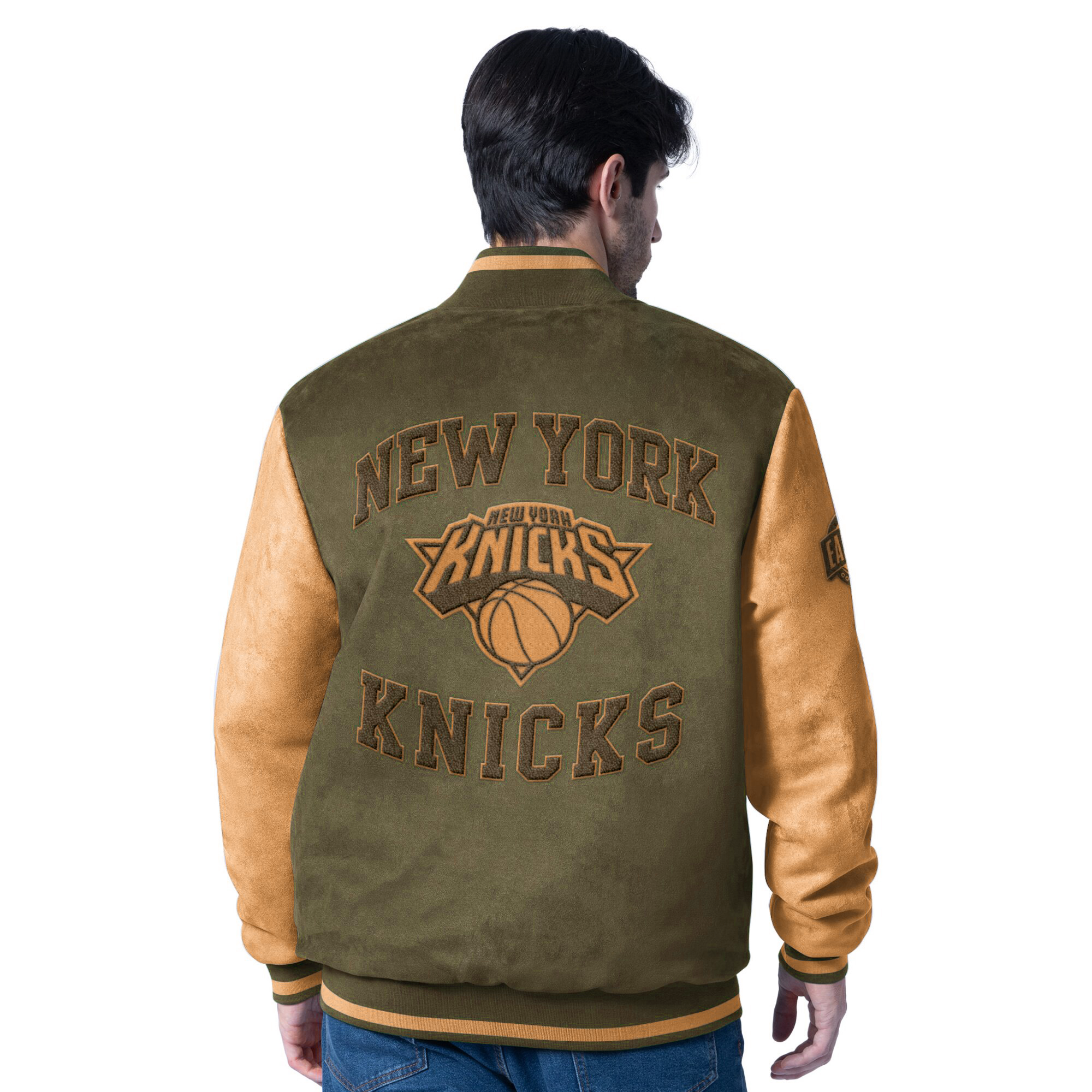 Men's G-III Sports by Carl Banks  Olive New York Knicks Infielder Faux Suede Full-Zip Varsity Jacket