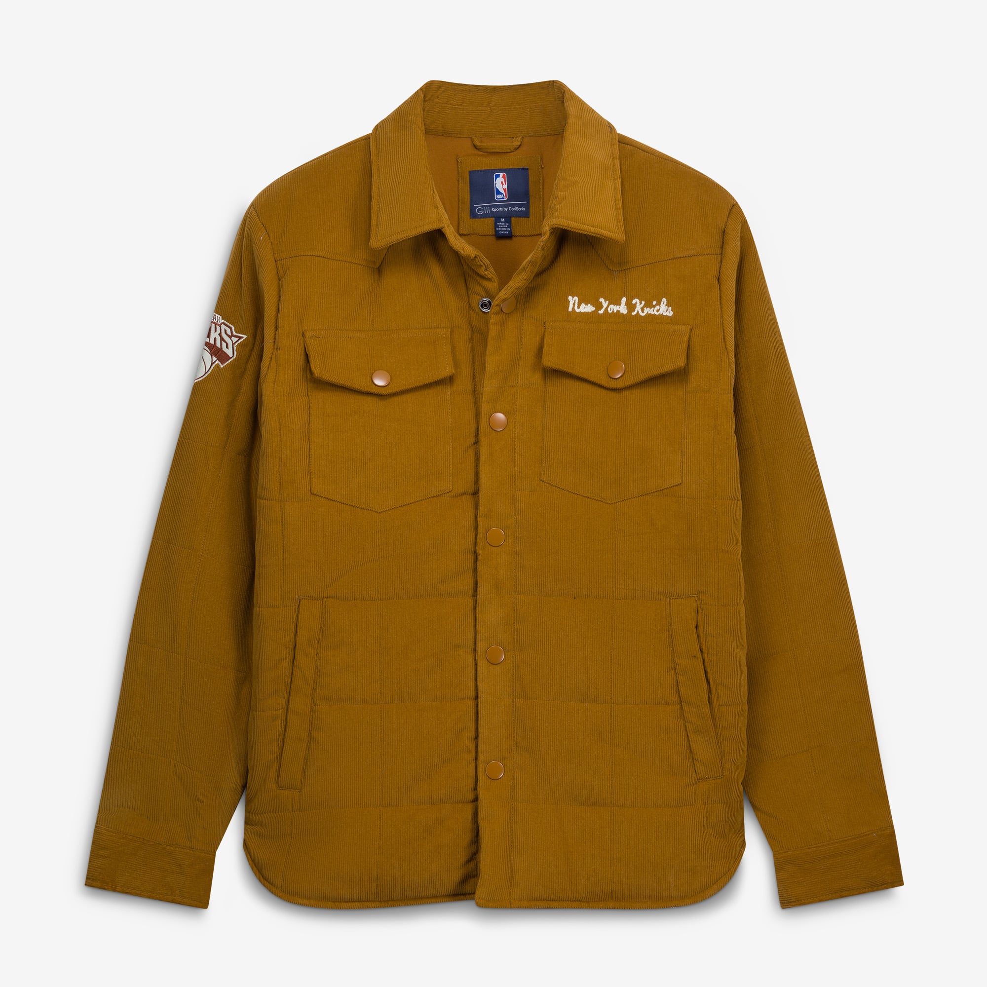 Veste matelassée en velours côtelé Triumph G-III Sports by Carl Banks pour homme, couleur tan, des New York Knicks, avec point de chaînette et boutons-pression