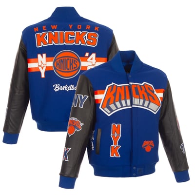 New York Knicks JH Design Full-Snap Wool & Leather Jacket - Blue/Black