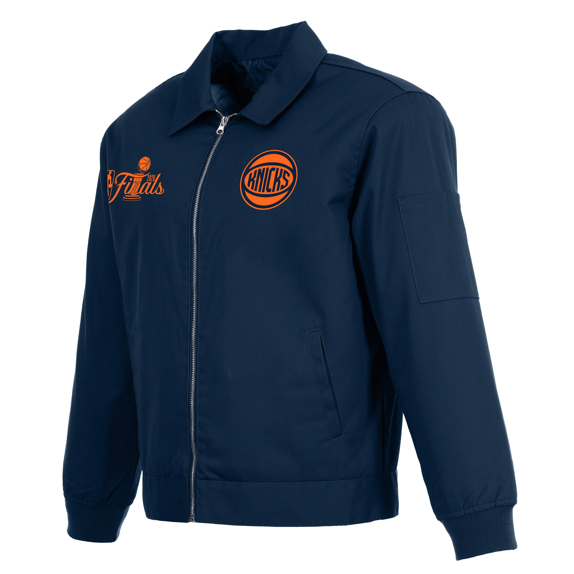 Men's JH Design Navy New York Knicks 2026 NBA Finals Champions Cotton Twill Full-Zip Workwear Jacket