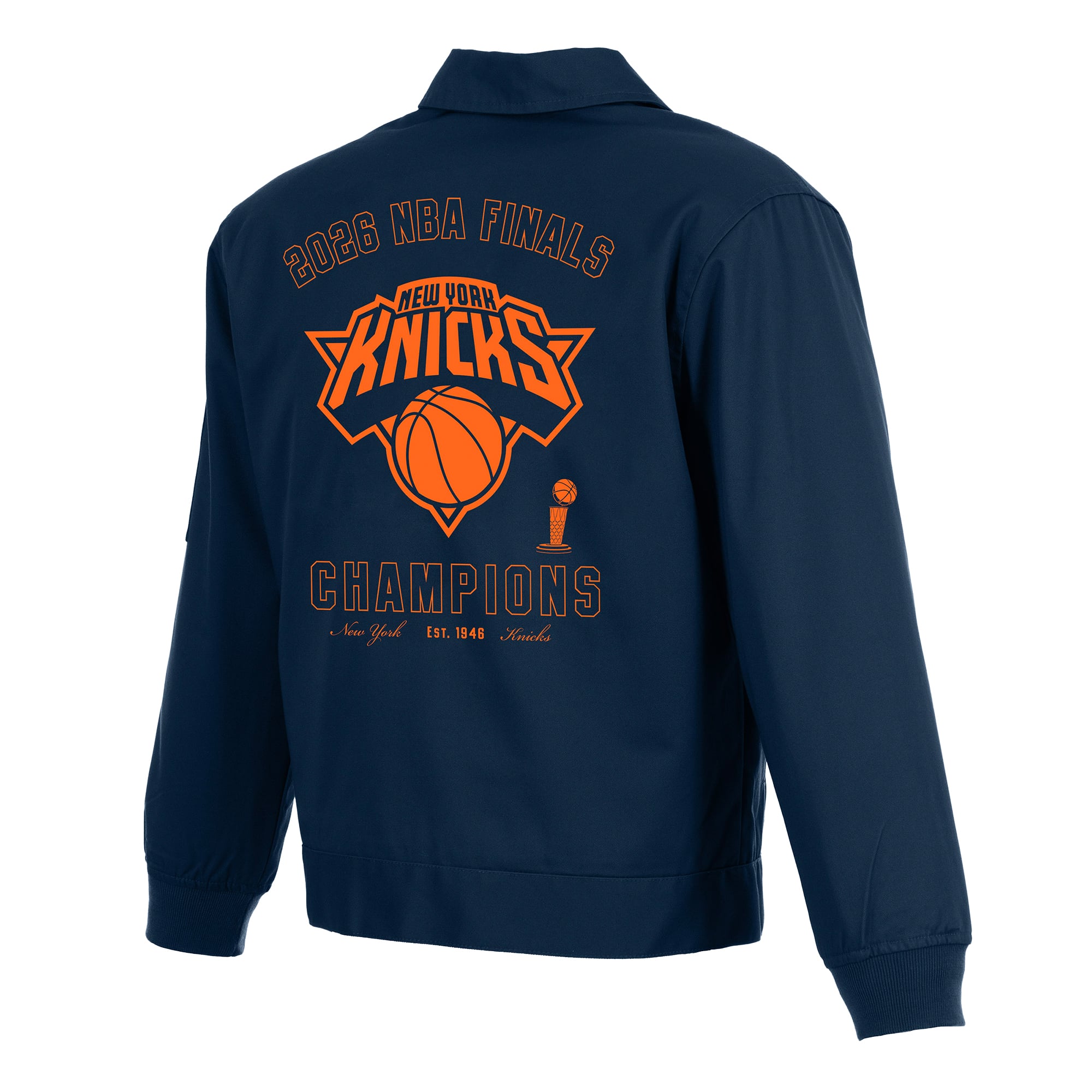 Men's JH Design Navy New York Knicks 2026 NBA Finals Champions Cotton Twill Full-Zip Workwear Jacket