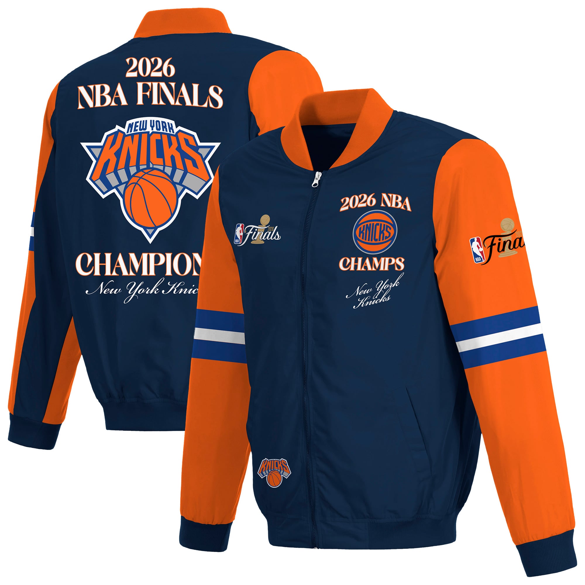 Veste zippée en nylon bleu marine JH Design pour homme, New York Knicks, champions des finales NBA 2026