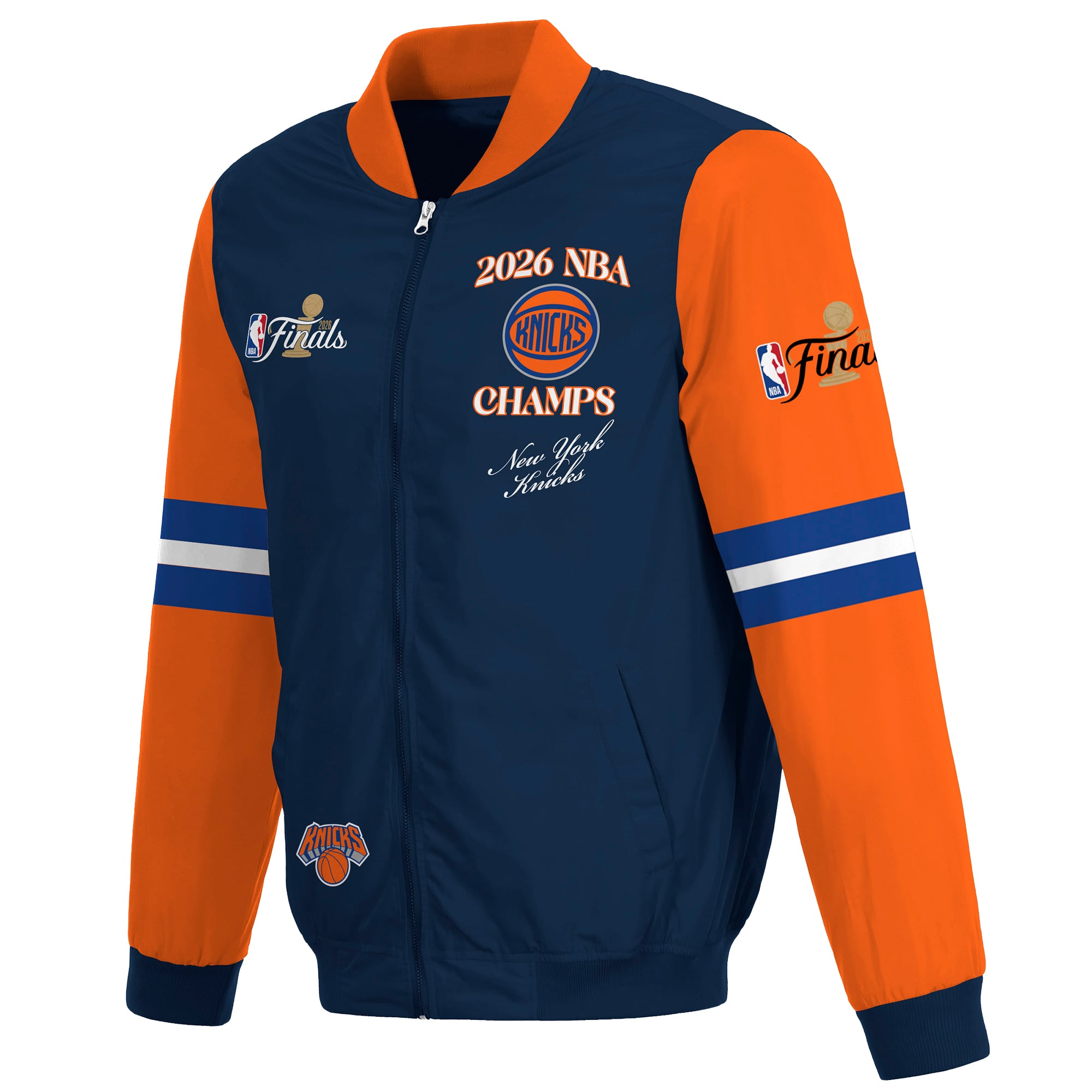 Veste zippée en nylon bleu marine JH Design pour homme, New York Knicks, champions des finales NBA 2026