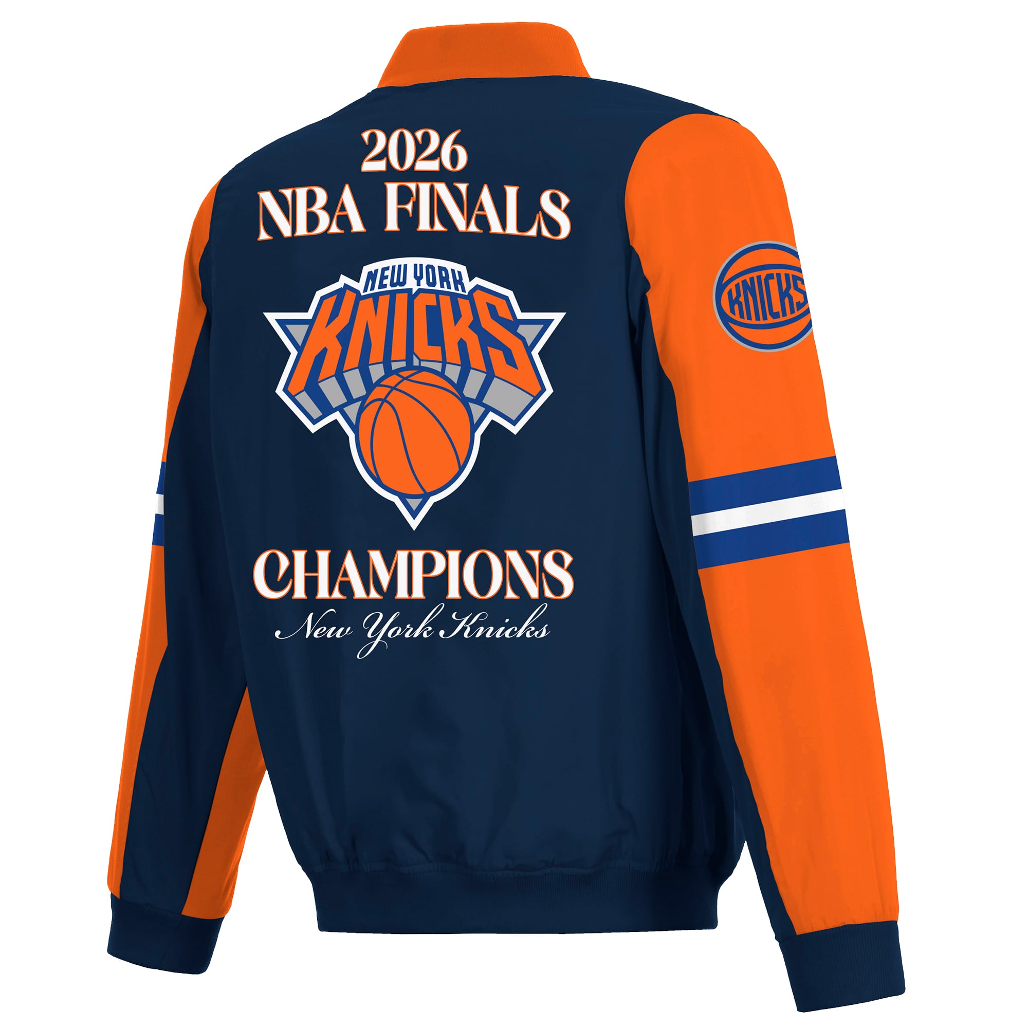 Veste zippée en nylon bleu marine JH Design pour homme, New York Knicks, champions des finales NBA 2026