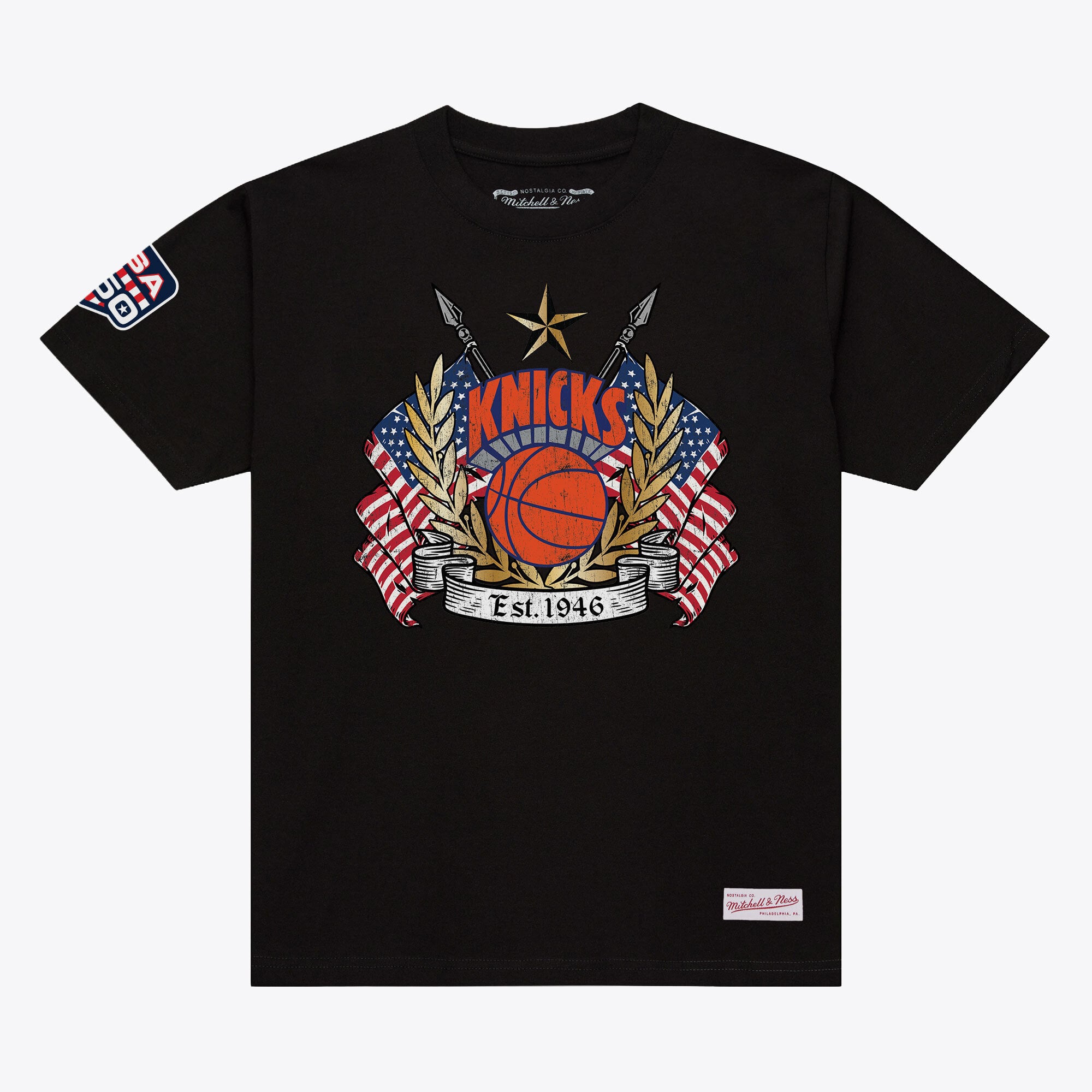 T-shirt Mitchell & Ness noir pour homme, aux couleurs des New York Knicks.