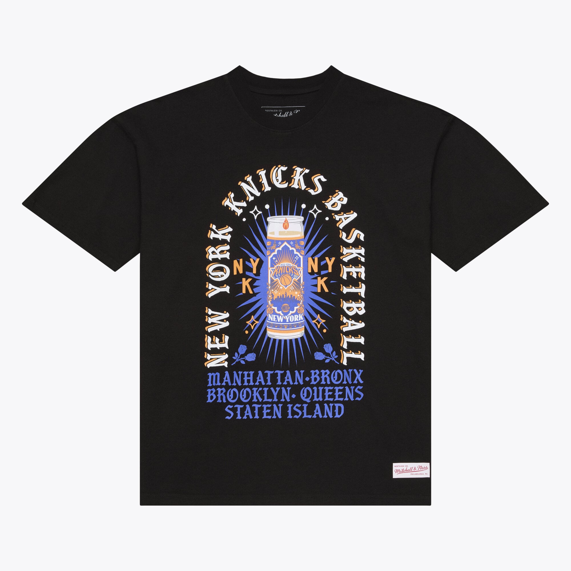 T-shirt à bougie noir Mitchell & Ness New York Knicks pour homme