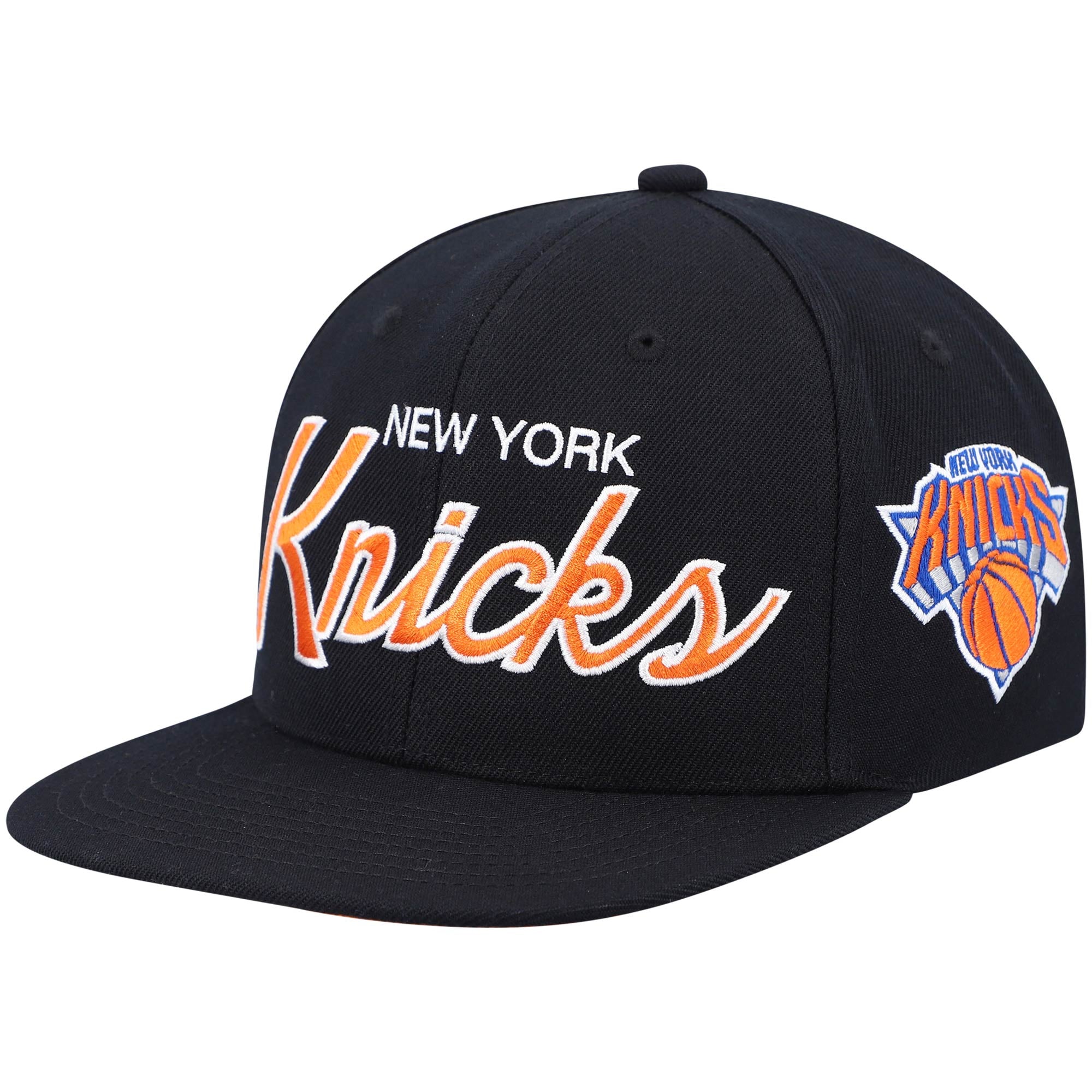 Men's New York Knicks Mitchell & Ness Black Hardwood Classics Script 2.0 Snapback Hat