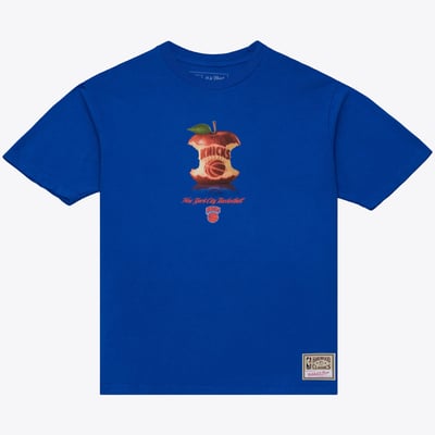  New York Knicks Mitchell & Ness Court Apple T-Shirt - Blue