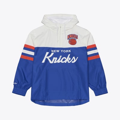  New York Knicks Mitchell & Ness Head Coach Lightweight Anorak Half-Zip Windbreaker - Blue