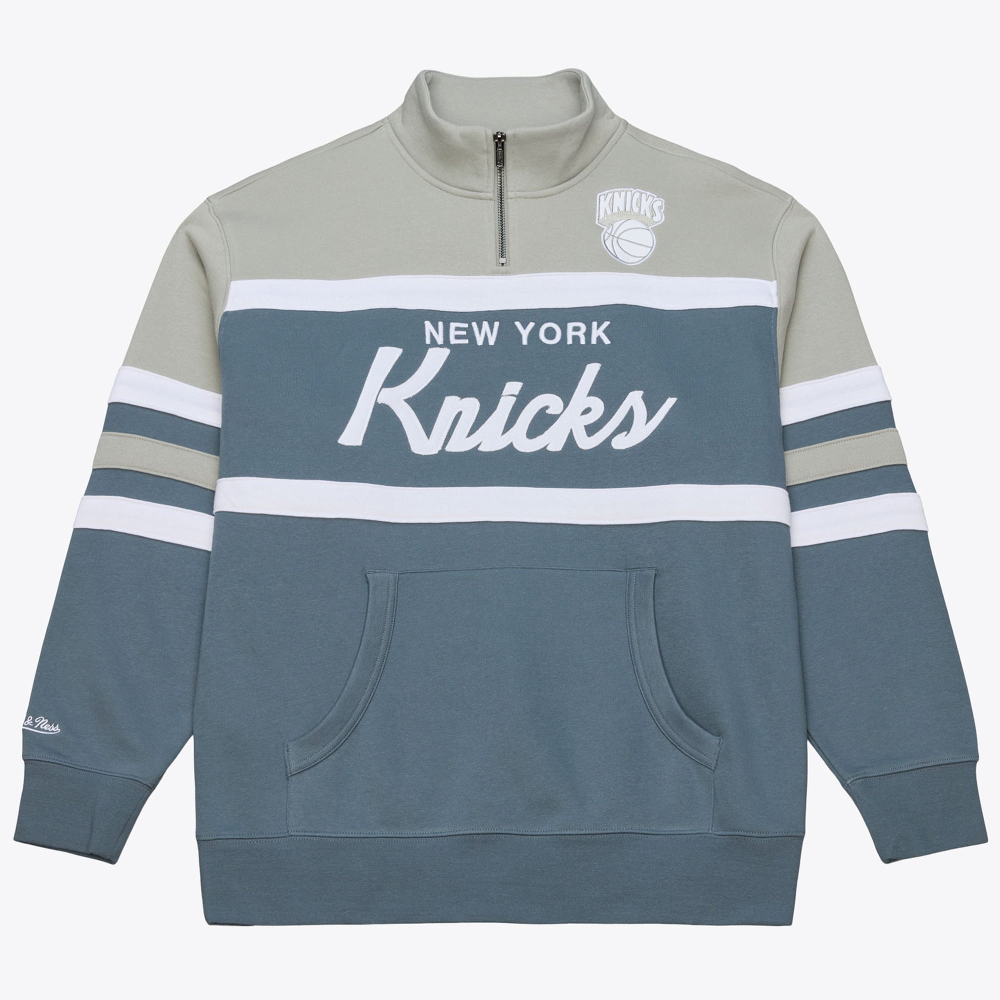 Men's Mitchell & Ness  Blue New York Knicks Thunderstorm Head Coach Quarter-Zip Jacket