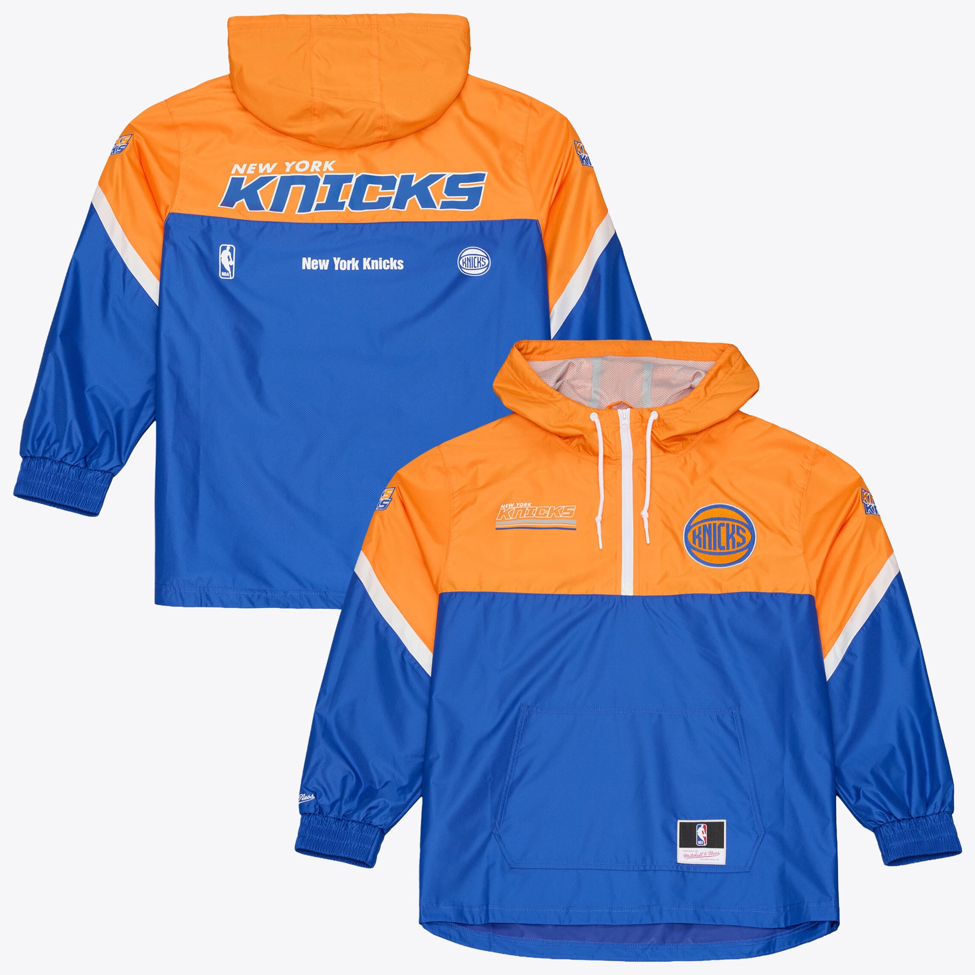 Veste coupe-vent demi-zip Mitchell & Ness bleue à carreaux triple motif New York Knicks pour homme
