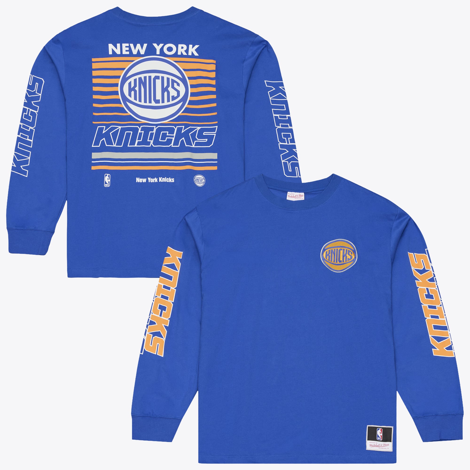 T-shirt à manches longues Mitchell & Ness bleu New York Knicks triple carreau pour homme