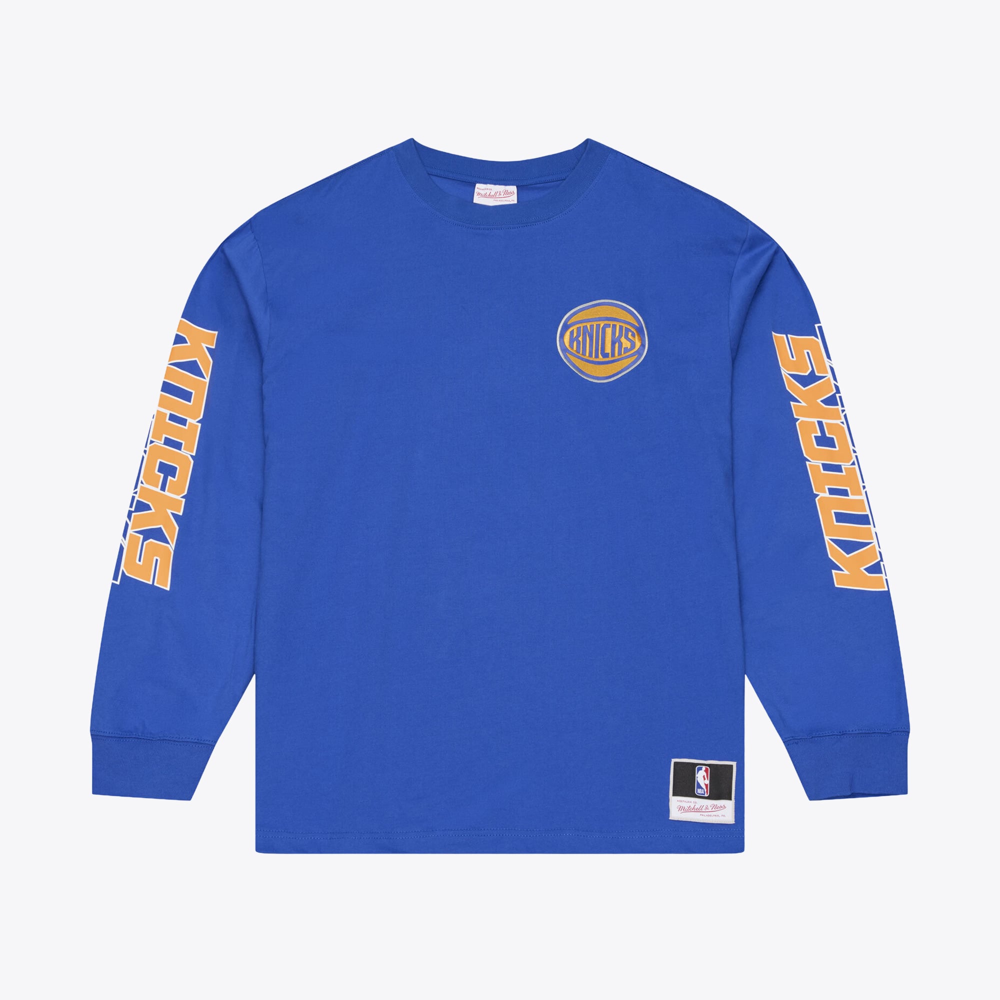 T-shirt à manches longues Mitchell & Ness bleu New York Knicks triple carreau pour homme