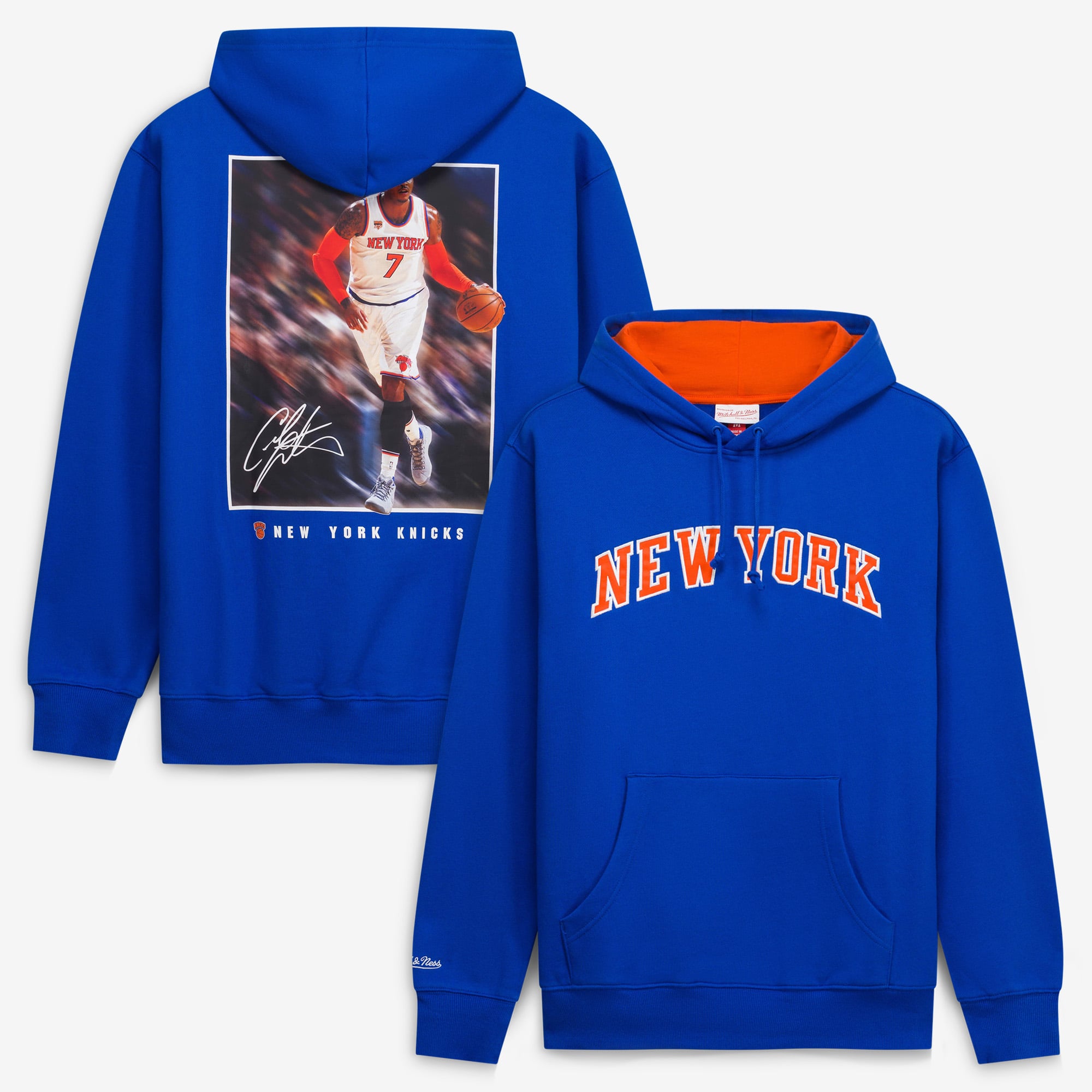 Sweat à capuche en polaire Mitchell & Ness Carmelo Anthony bleu New York Knicks pour homme