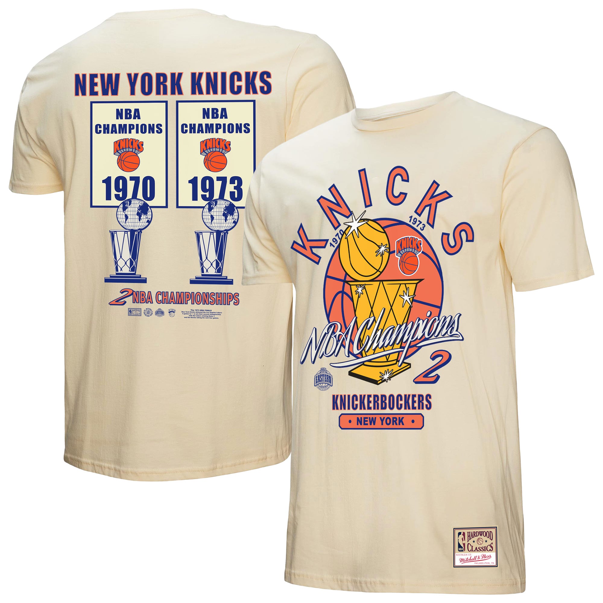 T-shirt vintage Mitchell & Ness crème New York Knicks Champions Hardwood Classics pour homme