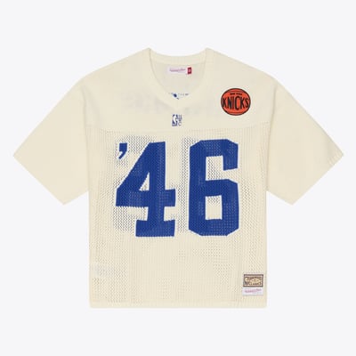 New York Knicks Mitchell & Ness Hardwood Classics Retro Roots Short Sleeve Sweater Jersey - Cream