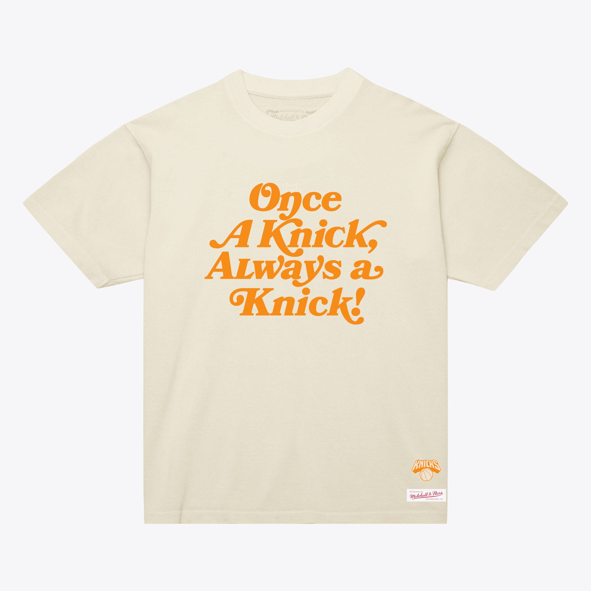 T-shirt Mitchell & Ness crème pour homme New York Knicks « Once a Knick »