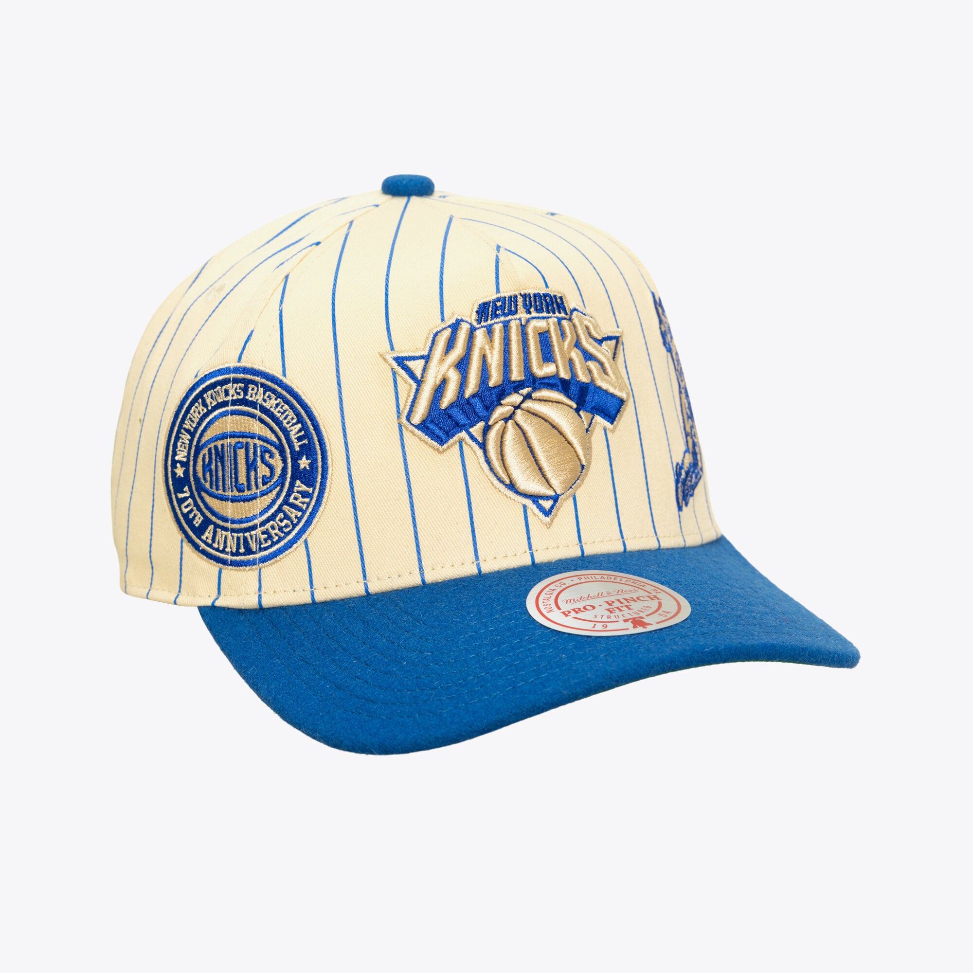 Men's Mitchell & Ness Cream New York Knicks Retro Roots Stripe Pro Adjustable Hat