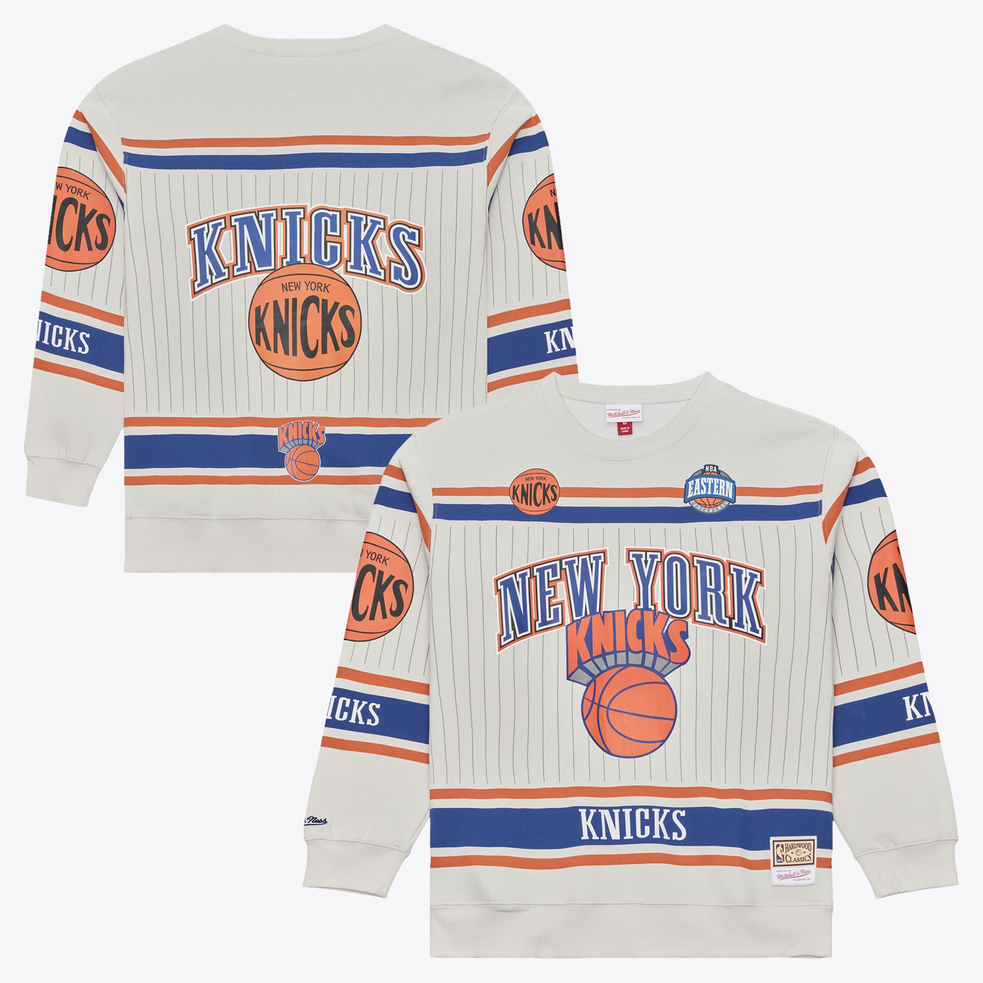 Sweat-shirt à col rond en polaire Mitchell & Ness gris New York Knicks Hardwood Classics Too Maxxed pour homme