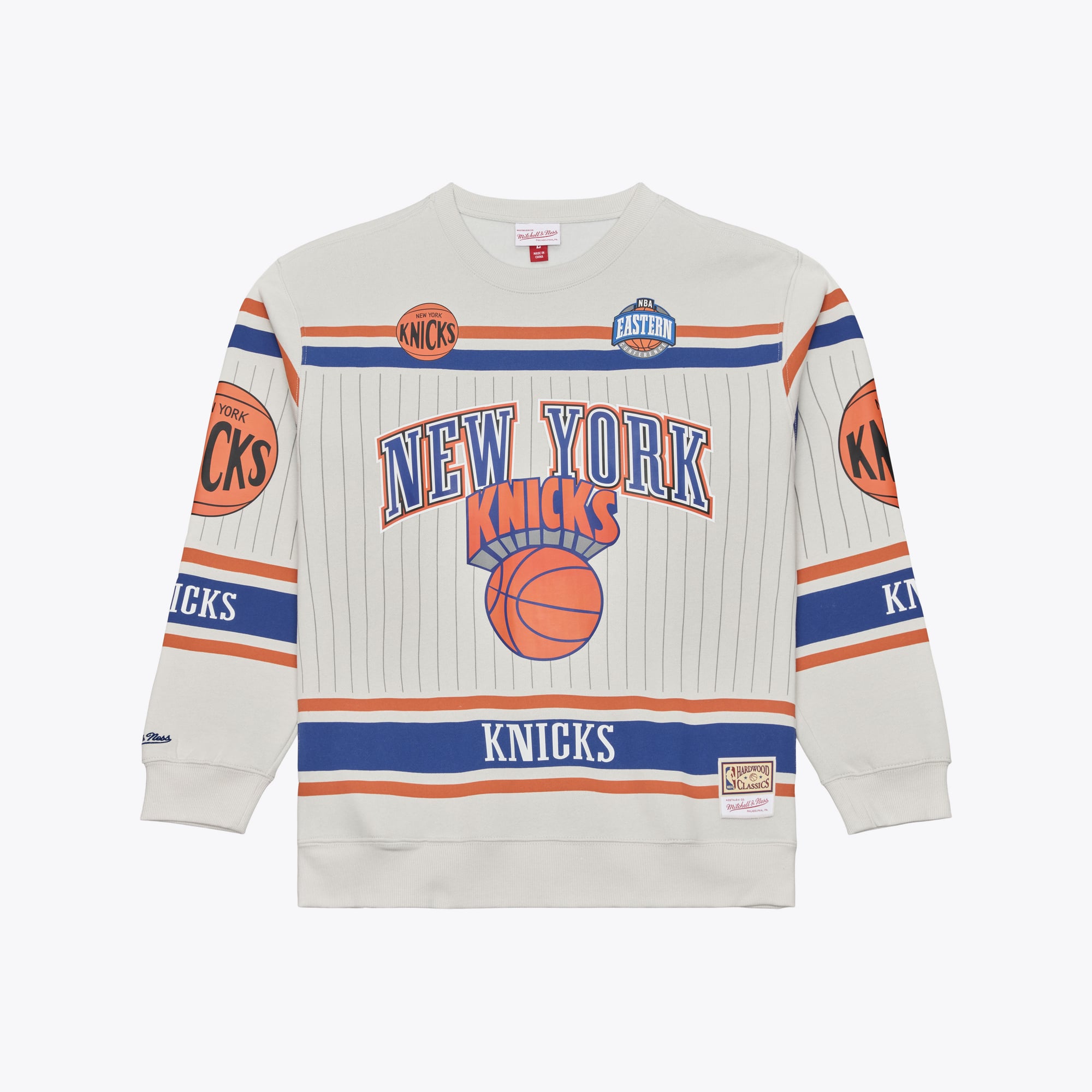 Sweat-shirt à col rond en polaire Mitchell & Ness gris New York Knicks Hardwood Classics Too Maxxed pour homme