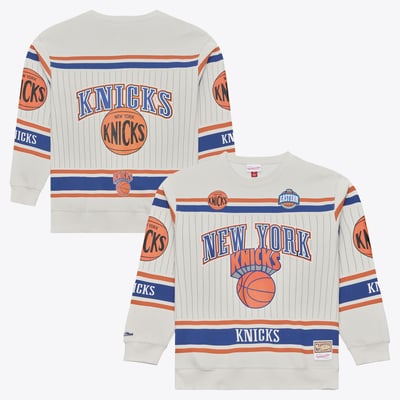  New York Knicks Mitchell & Ness Hardwood Classics Too Maxxed Fleece Crew Sweatshirt - Gray