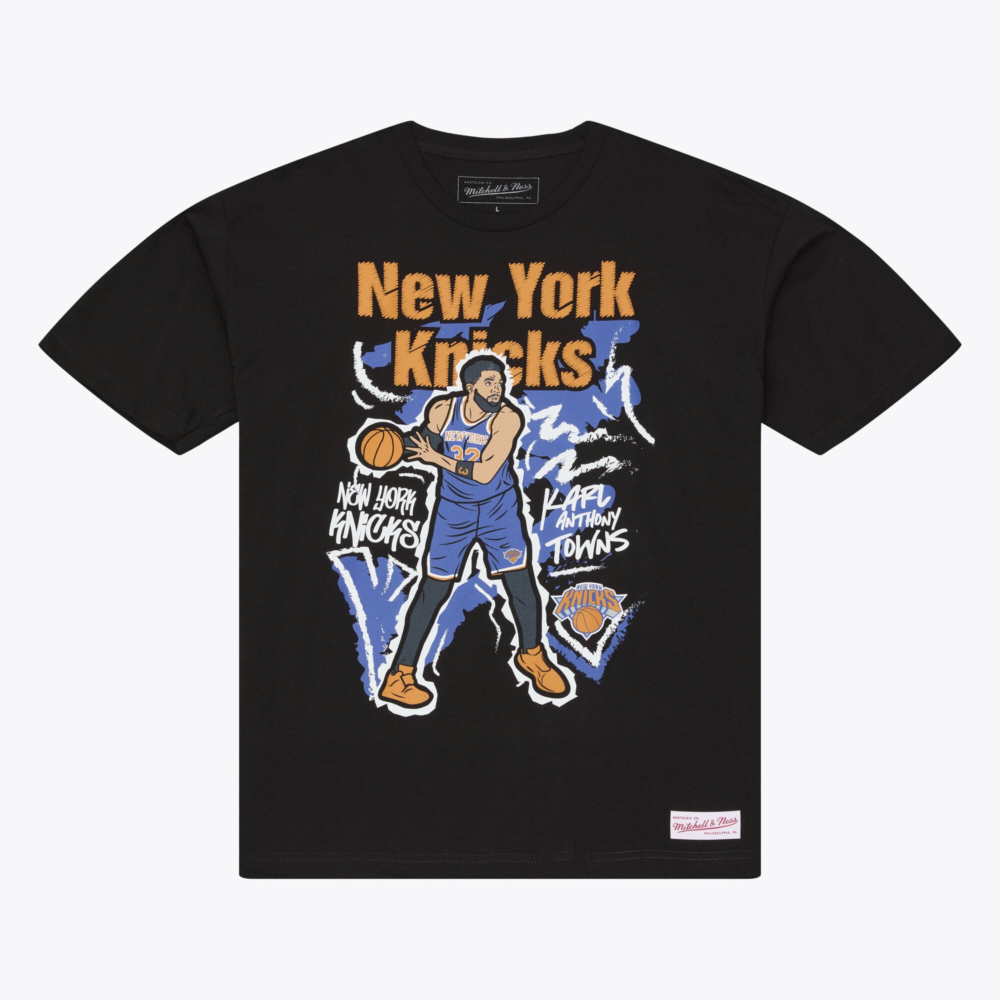 T-shirt Mitchell & Ness Karl-Anthony Towns noir New York Knicks Chalked Up pour homme